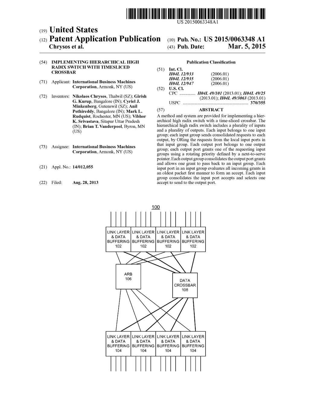 IMPLEMENTING HIERARCHICAL HIGH RADIX SWITCH WITH TIMESLICED CROSSBAR - diagram, schematic, and image 01