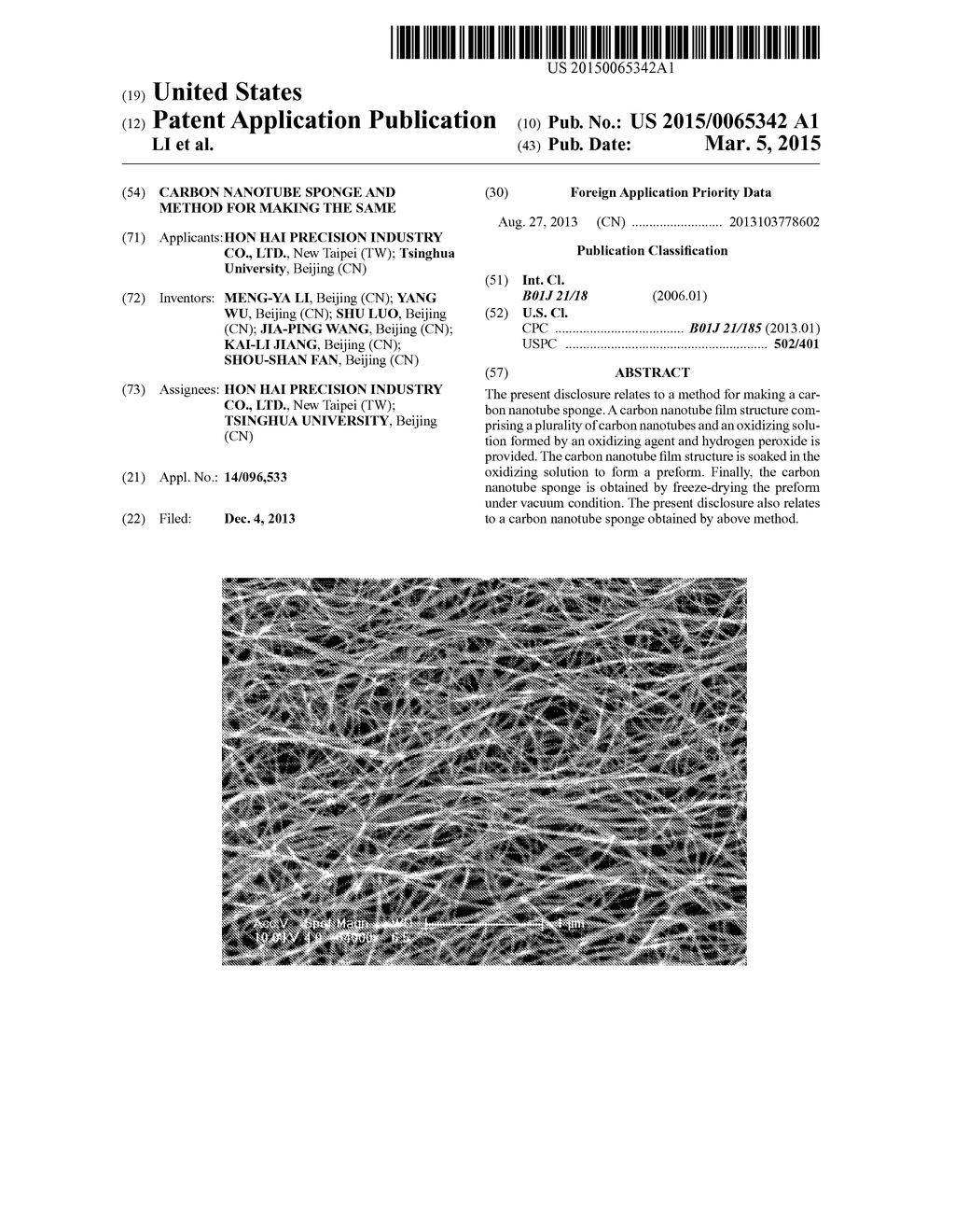 CARBON NANOTUBE SPONGE AND METHOD FOR MAKING THE SAME - diagram, schematic, and image 01