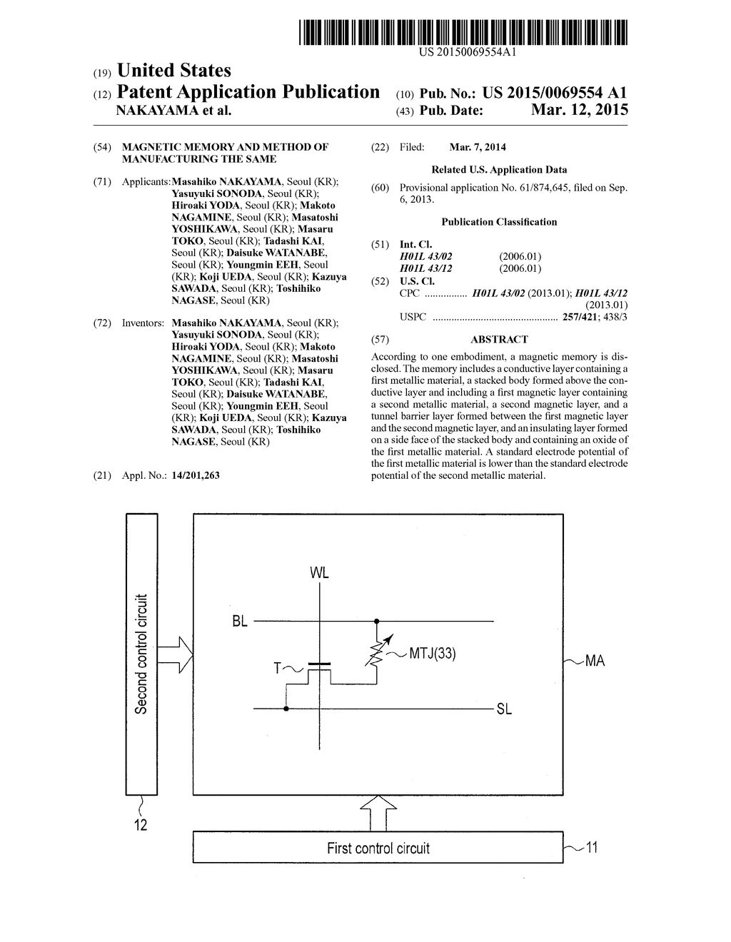 MAGNETIC MEMORY AND METHOD OF MANUFACTURING THE SAME - diagram, schematic, and image 01