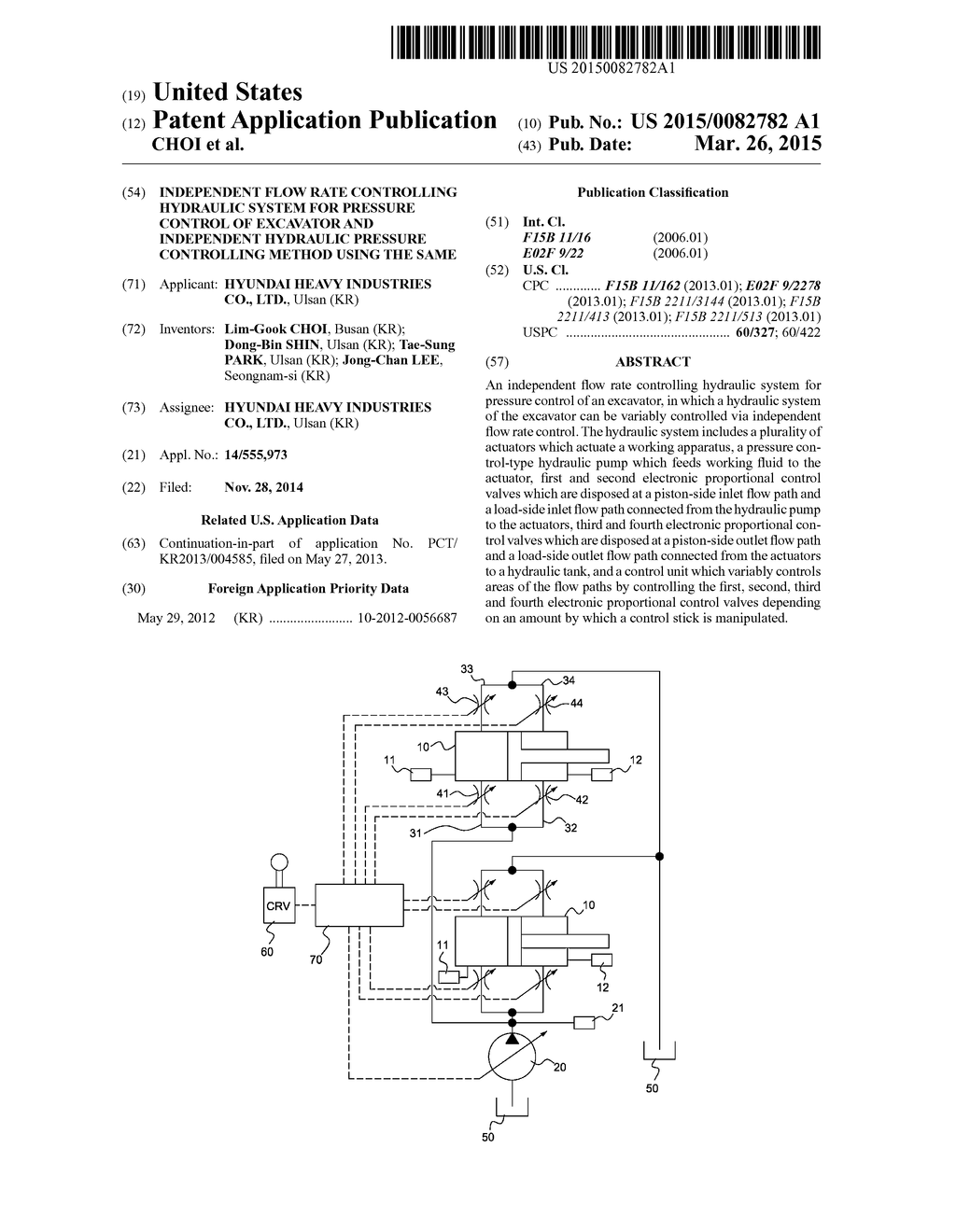 INDEPENDENT FLOW RATE CONTROLLING HYDRAULIC SYSTEM FOR PRESSURE CONTROL OF     EXCAVATOR AND INDEPENDENT HYDRAULIC PRESSURE CONTROLLING METHOD USING THE     SAME - diagram, schematic, and image 01