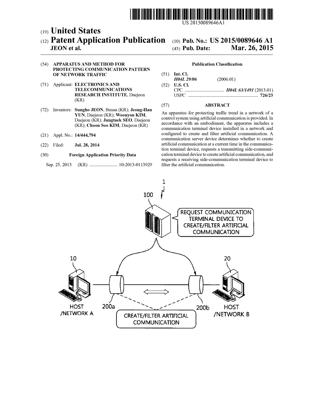 APPARATUS AND METHOD FOR PROTECTING COMMUNICATION PATTERN OF NETWORK     TRAFFIC - diagram, schematic, and image 01