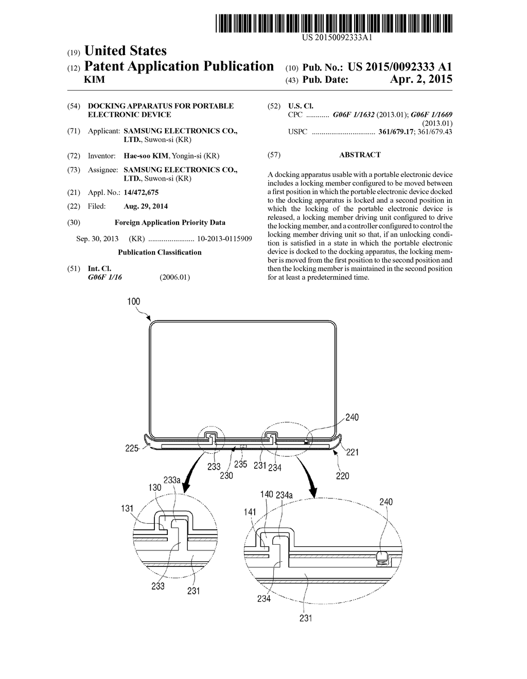 DOCKING APPARATUS FOR PORTABLE ELECTRONIC DEVICE - diagram, schematic, and image 01