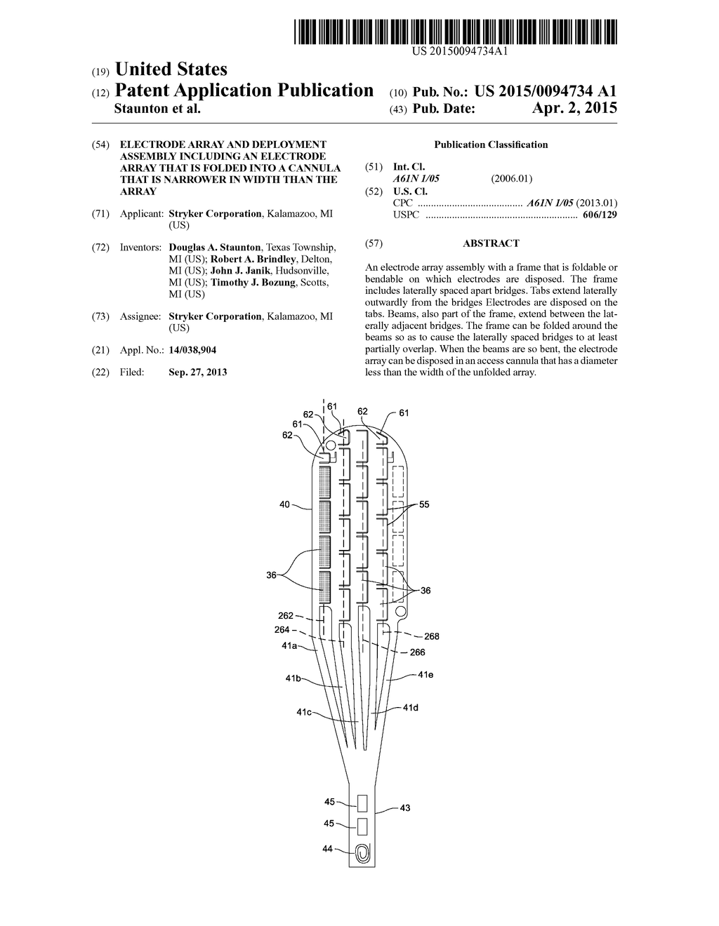 ELECTRODE ARRAY AND DEPLOYMENT ASSEMBLY INCLUDING AN ELECTRODE ARRAY THAT     IS FOLDED INTO A CANNULA THAT IS NARROWER IN WIDTH THAN THE ARRAY - diagram, schematic, and image 01