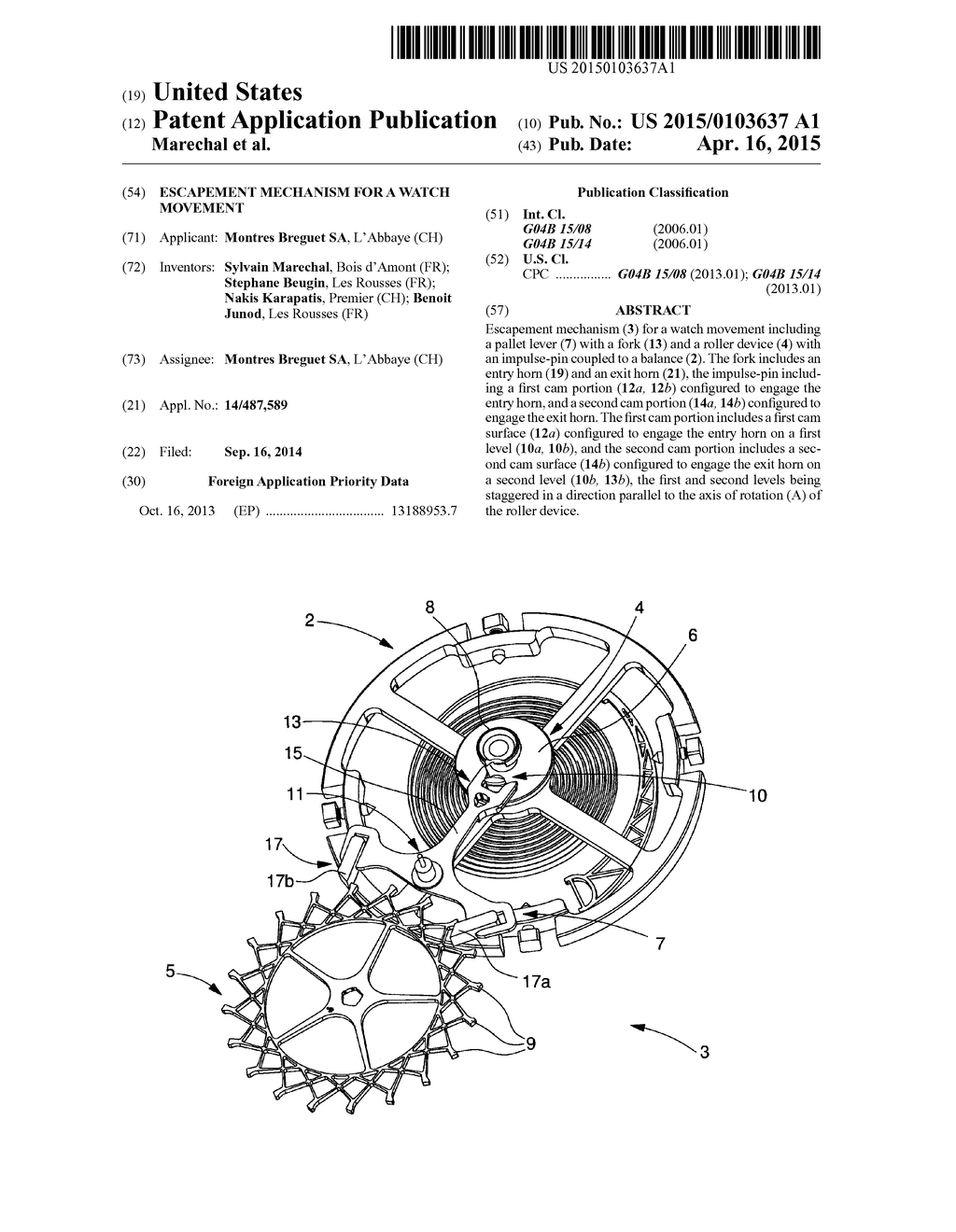 ESCAPEMENT MECHANISM FOR A WATCH MOVEMENT - diagram, schematic, and image 01