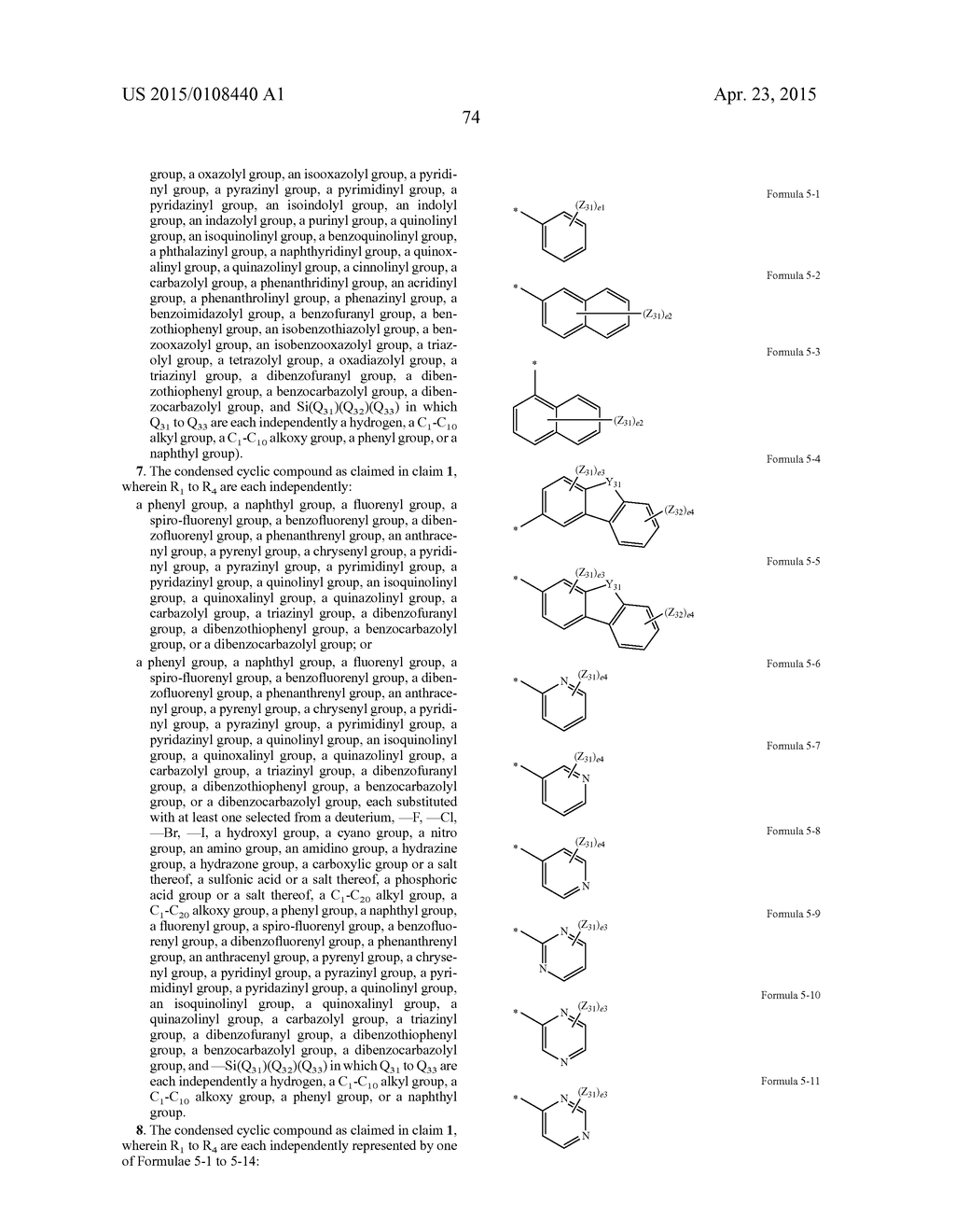 CONDENSED CYCLIC COMPOUND AND ORGANIC LIGHT EMITTING DEVICE INCLUDING THE     SAME - diagram, schematic, and image 76