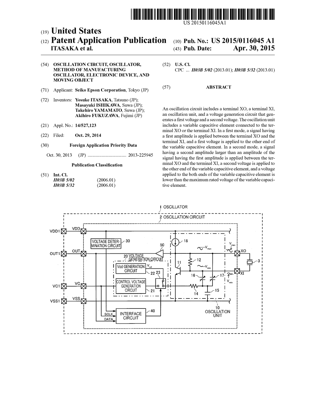 OSCILLATION CIRCUIT, OSCILLATOR, METHOD OF MANUFACTURING OSCILLATOR,     ELECTRONIC DEVICE, AND MOVING OBJECT - diagram, schematic, and image 01