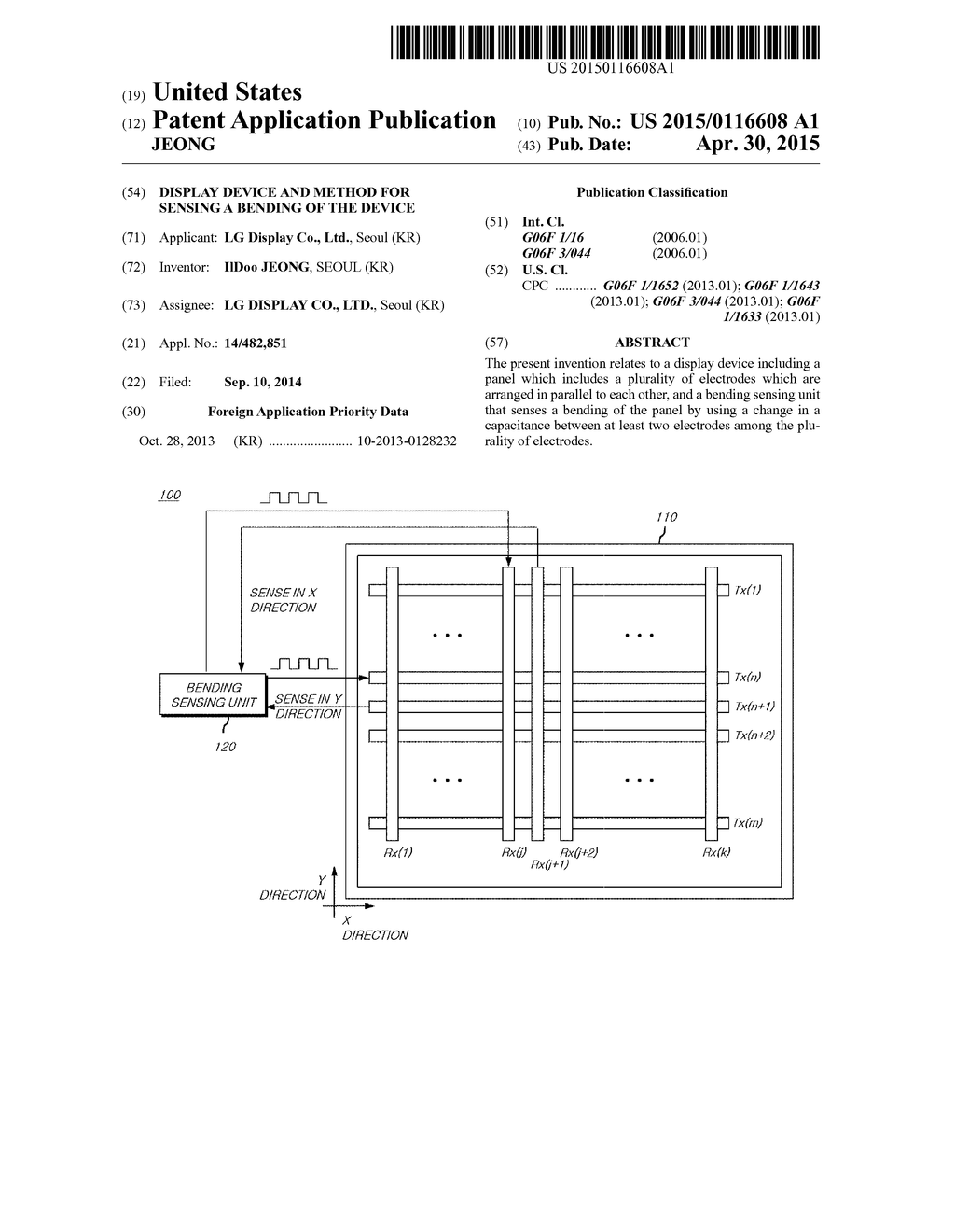 DISPLAY DEVICE AND METHOD FOR SENSING A BENDING OF THE DEVICE - diagram, schematic, and image 01