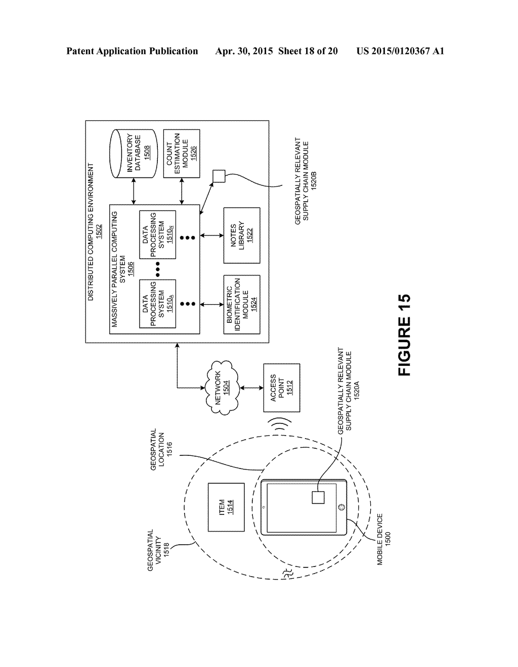 GEOSPATIALLY RELEVANT SUPPLY CHAIN OPTIMIZATION THROUGH A NETWORKED MOBILE     DEVICE THAT LEVERAGES A DISTRIBUTED COMPUTING ENVIRONMENT - diagram, schematic, and image 19