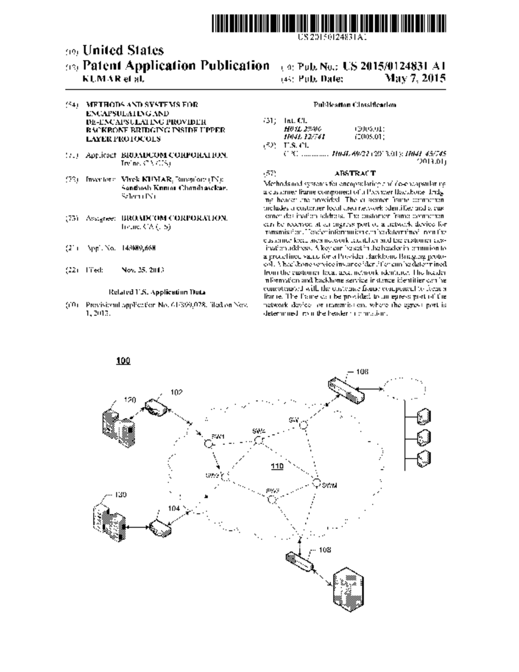 METHODS AND SYSTEMS FOR ENCAPSULATING AND DE-ENCAPSULATING PROVIDER     BACKBONE BRIDGING INSIDE UPPER LAYER PROTOCOLS - diagram, schematic, and image 01