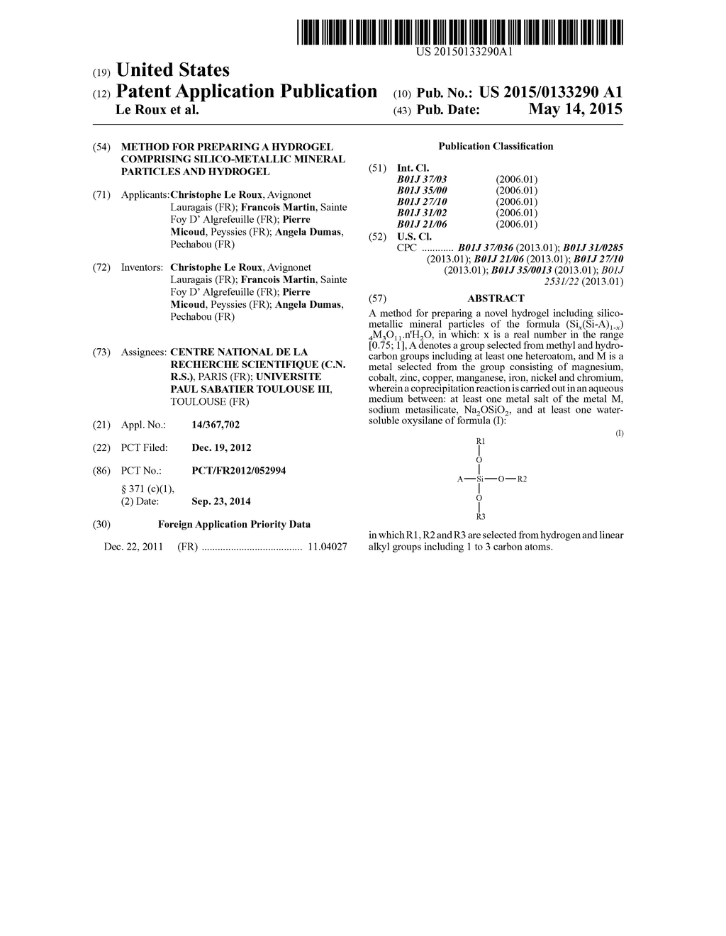 METHOD FOR PREPARING A HYDROGEL COMPRISING SILICO-METALLIC MINERAL     PARTICLES AND HYDROGEL - diagram, schematic, and image 01