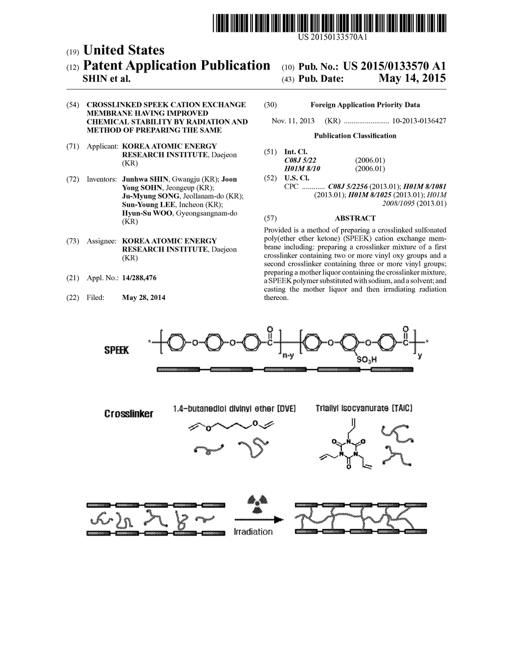 CROSSLINKED SPEEK CATION EXCHANGE MEMBRANE HAVING IMPROVED CHEMICAL     STABILITY BY RADIATION AND METHOD OF PREPARING THE SAME - diagram, schematic, and image 01