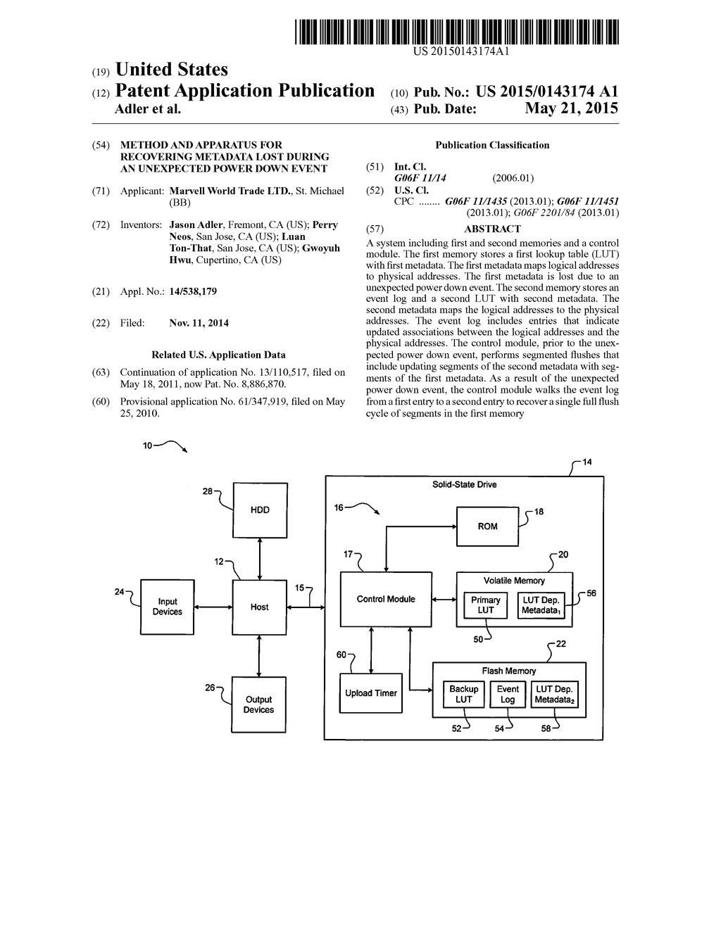 METHOD AND APPARATUS FOR RECOVERING METADATA LOST DURING AN UNEXPECTED     POWER DOWN EVENT - diagram, schematic, and image 01