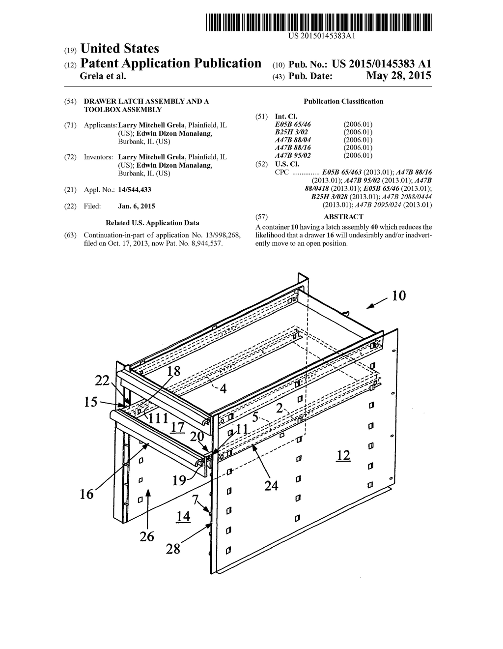 Drawer latch assembly and a toolbox assembly - diagram, schematic, and image 01