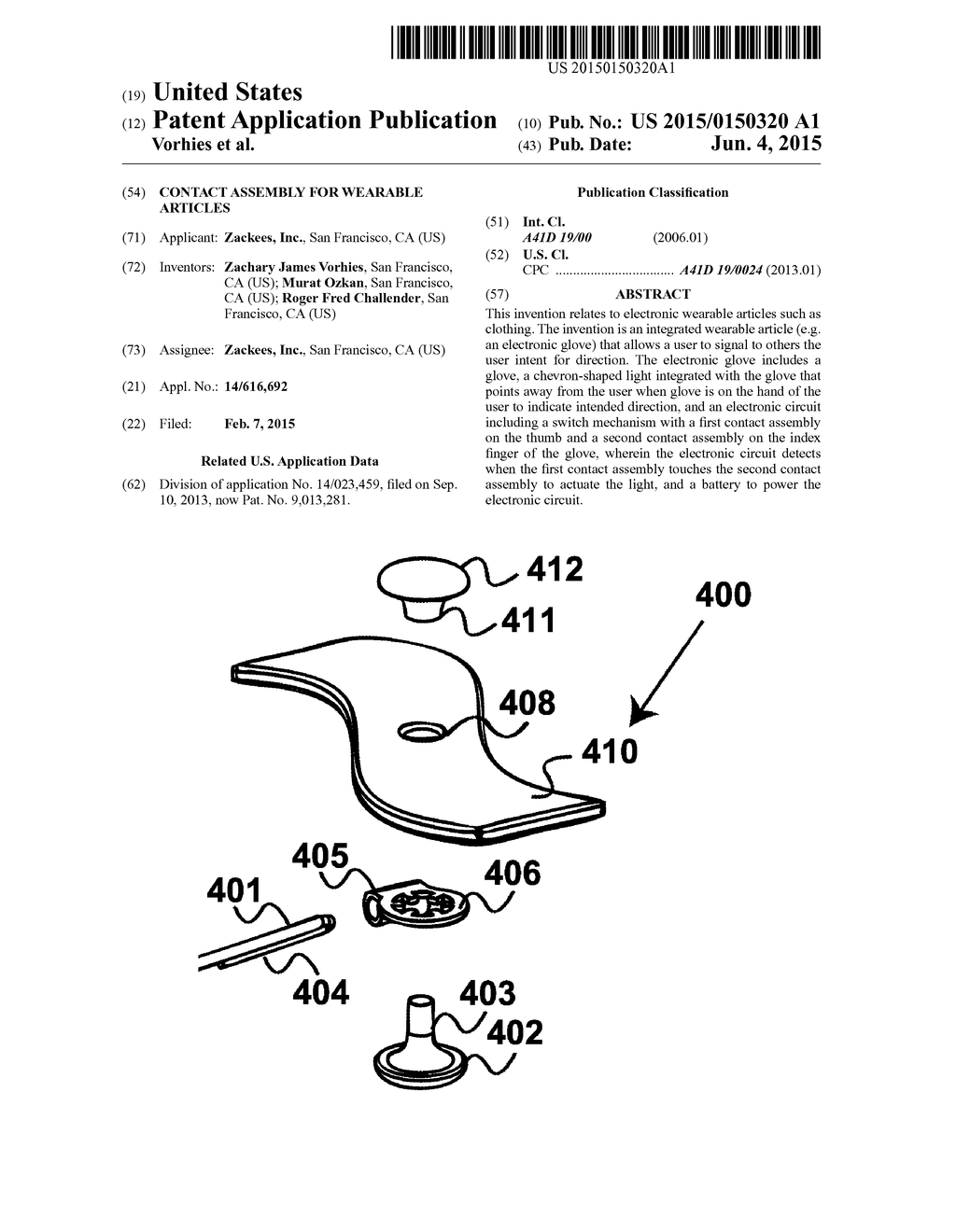 Contact Assembly for Wearable Articles - diagram, schematic, and image 01