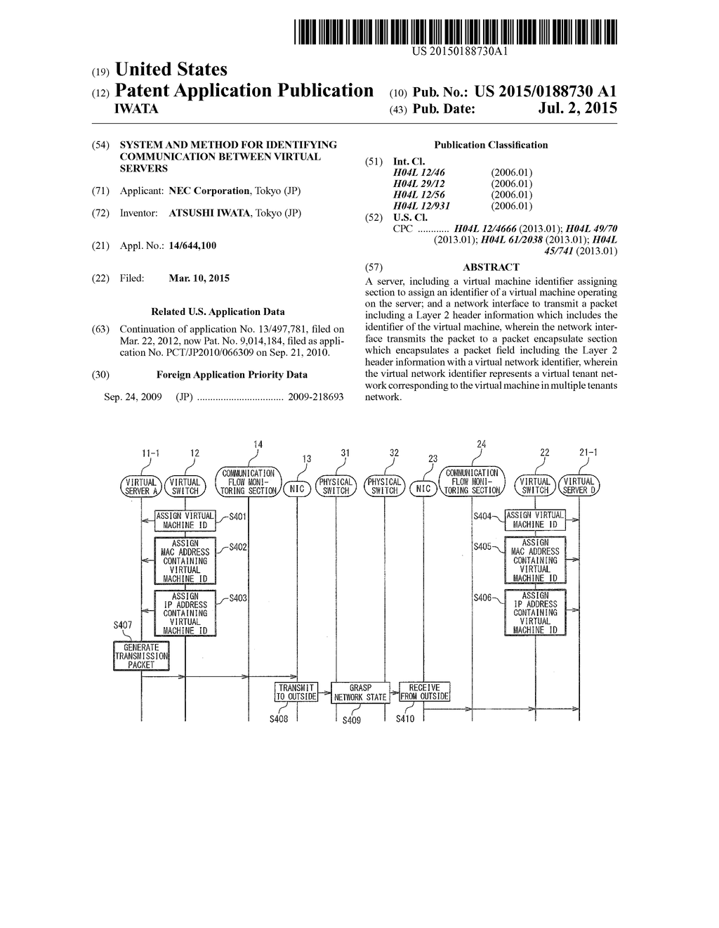 SYSTEM AND METHOD FOR IDENTIFYING COMMUNICATION BETWEEN VIRTUAL SERVERS - diagram, schematic, and image 01