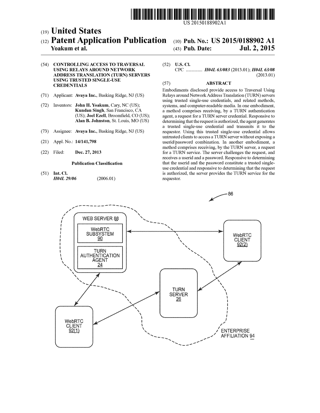 CONTROLLING ACCESS TO TRAVERSAL USING RELAYS AROUND NETWORK ADDRESS     TRANSLATION (TURN) SERVERS USING TRUSTED SINGLE-USE CREDENTIALS - diagram, schematic, and image 01