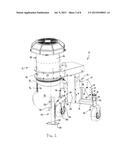 VERTICALLY ORIENTED DEBRIS BLOWER ASSEMBLY MOUNTED TO OUTDOOR POWER     EQUIPMENT UNIT diagram and image