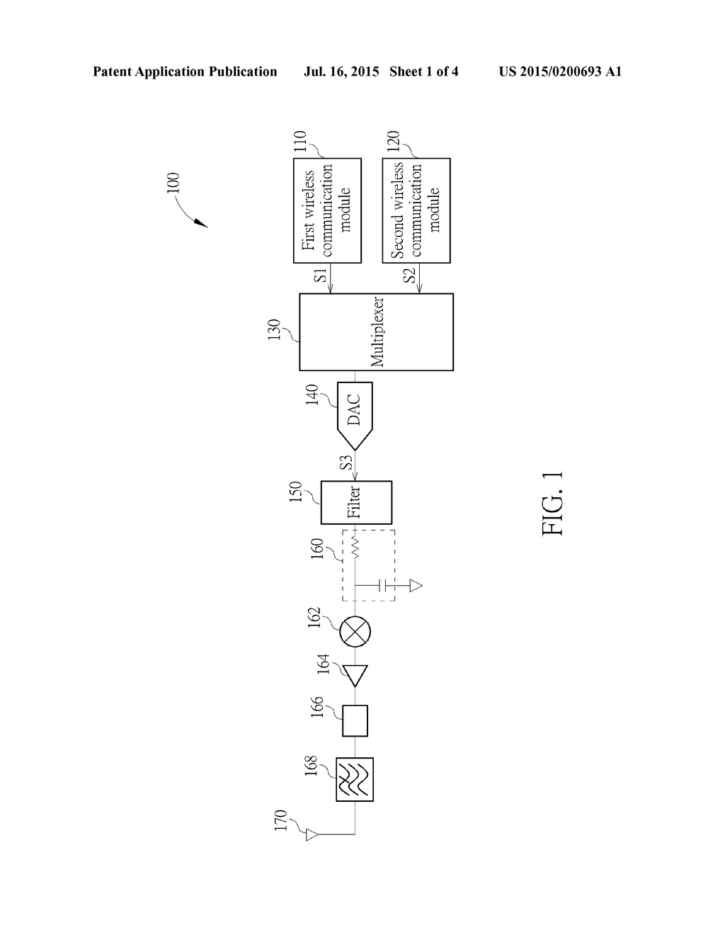 TRANSMITTER HAVING INTEGRATED DESIGN OF MULTIPLE WIRELESS COMMUNICATION     MODULES - diagram, schematic, and image 02