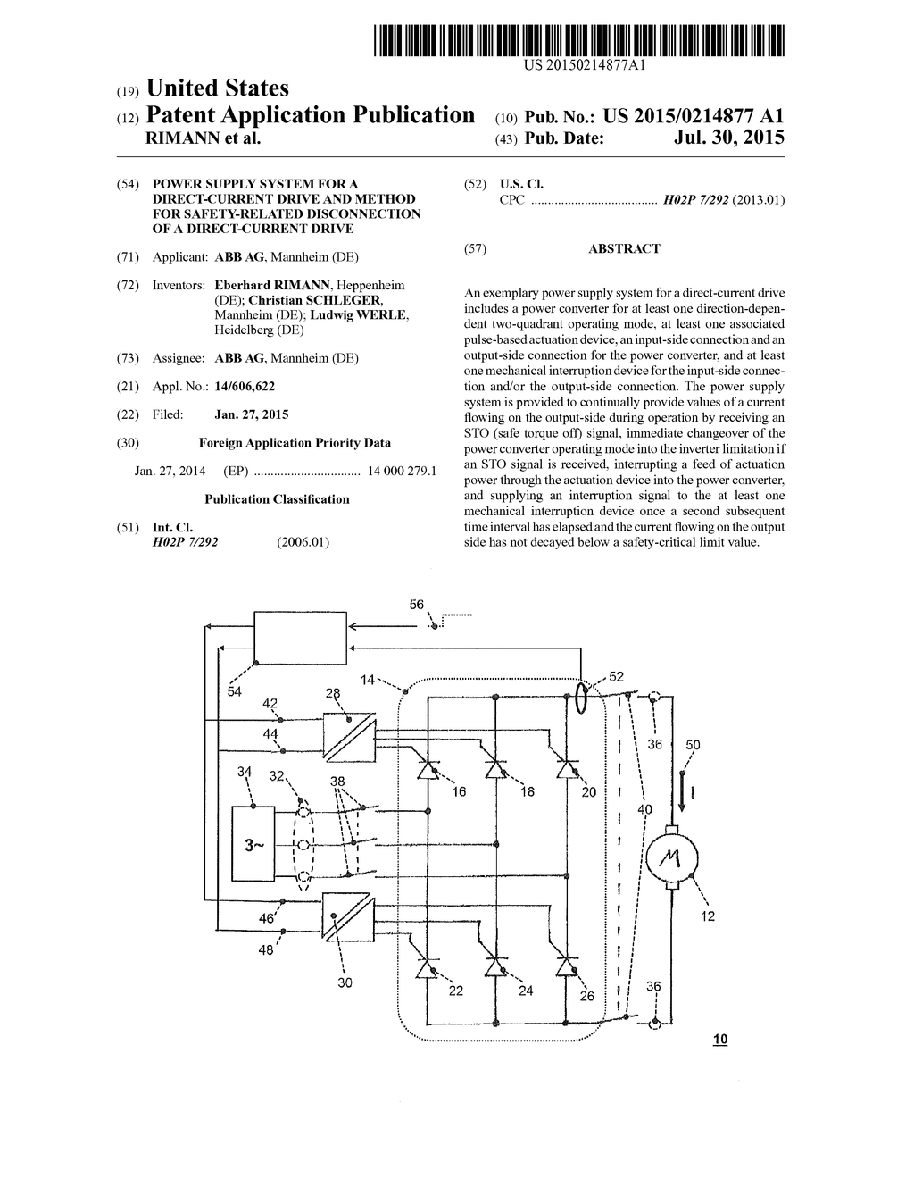 POWER SUPPLY SYSTEM FOR A DIRECT-CURRENT DRIVE AND METHOD FOR     SAFETY-RELATED DISCONNECTION OF A DIRECT-CURRENT DRIVE - diagram, schematic, and image 01