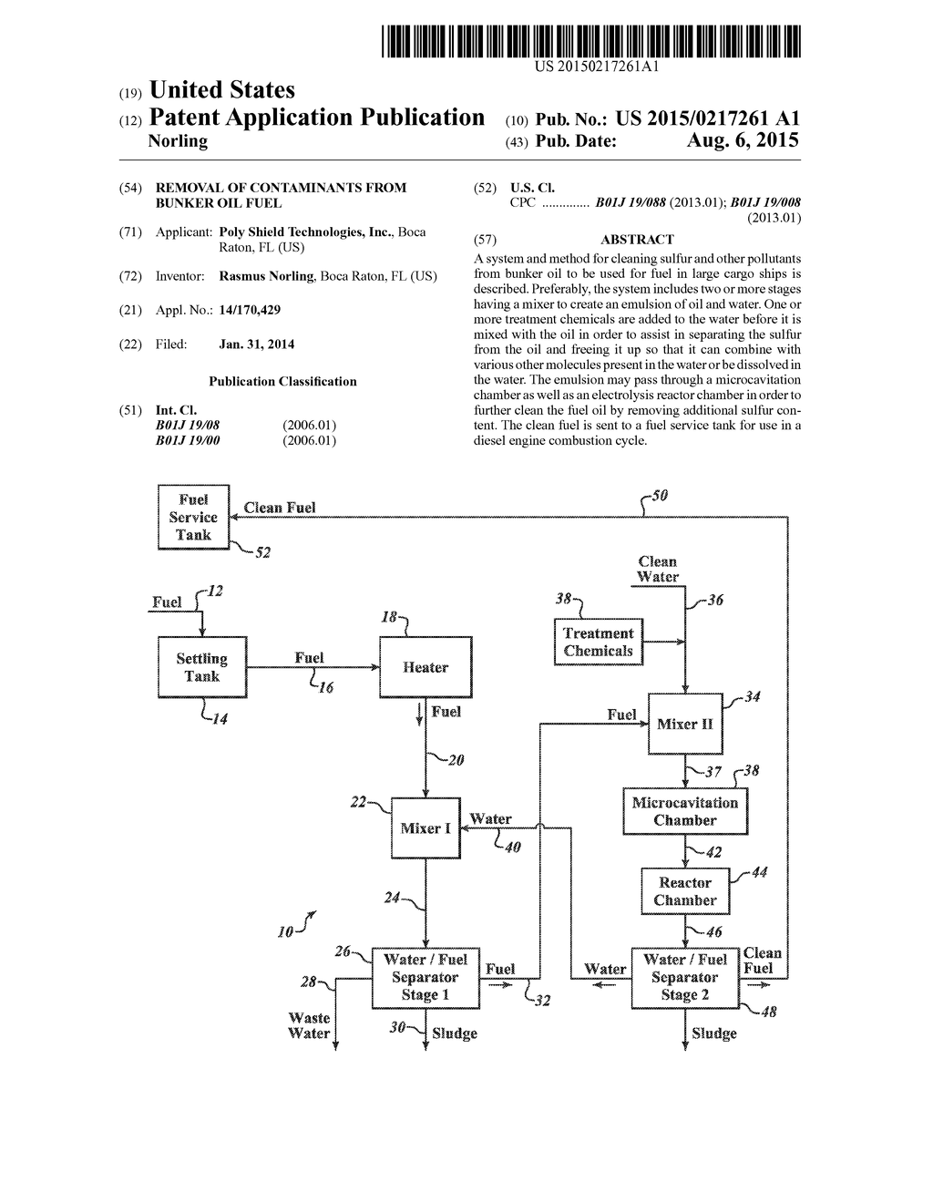 REMOVAL OF CONTAMINANTS FROM BUNKER OIL FUEL - diagram, schematic, and image 01