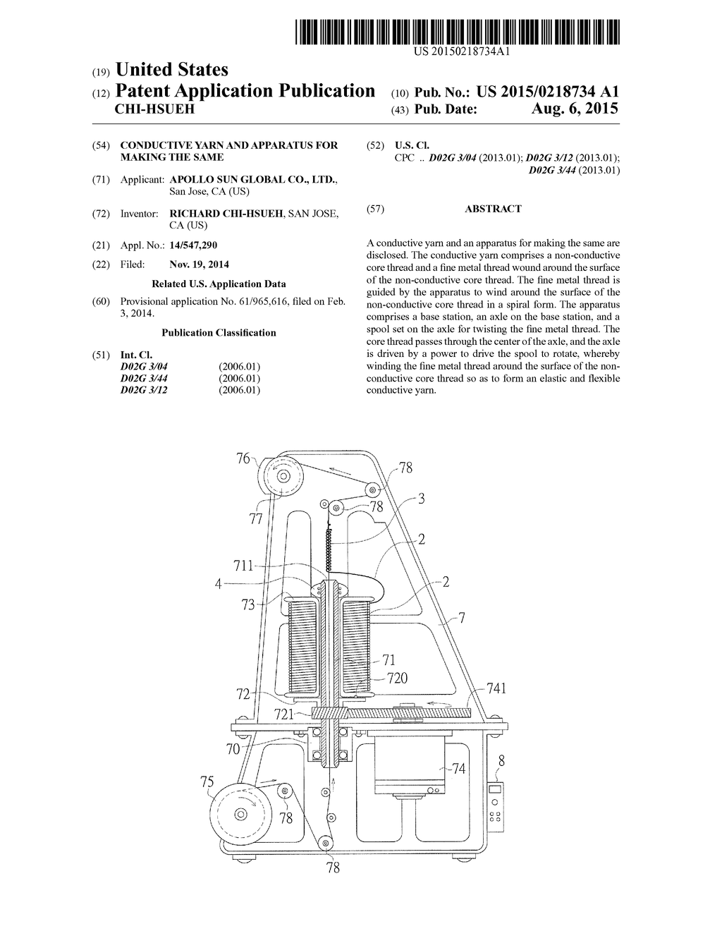 CONDUCTIVE YARN AND APPARATUS FOR MAKING THE SAME - diagram, schematic, and image 01