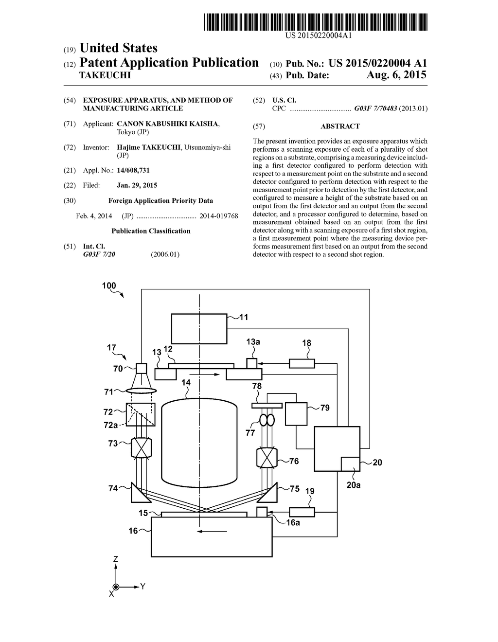 EXPOSURE APPARATUS, AND METHOD OF MANUFACTURING ARTICLE - diagram, schematic, and image 01