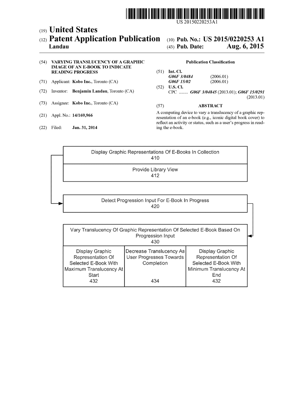 VARYING TRANSLUCENCY OF A GRAPHIC IMAGE OF AN E-BOOK TO INDICATE READING     PROGRESS - diagram, schematic, and image 01