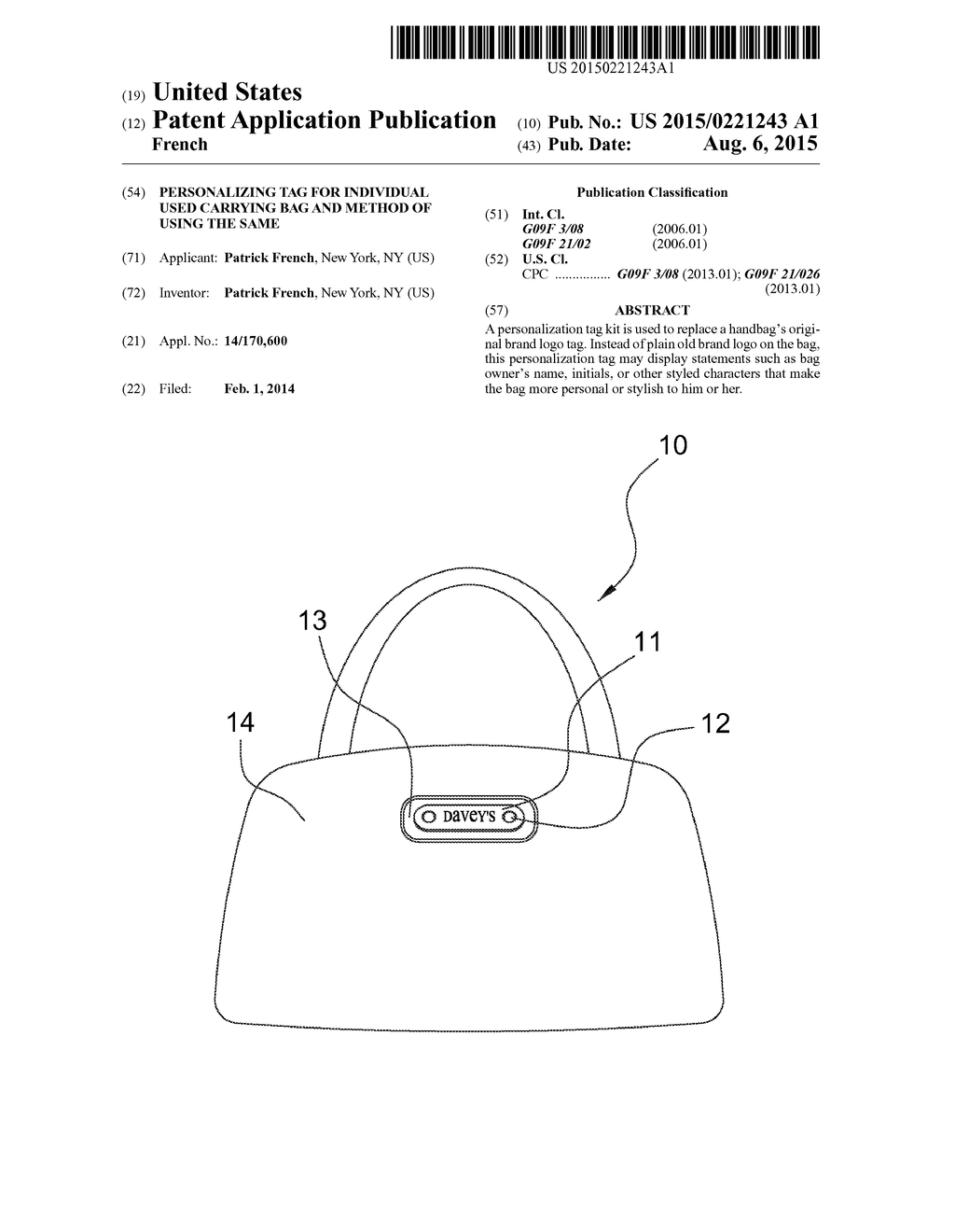Personalizing Tag For Individual Used Carrying Bag And Method Of Using The     Same - diagram, schematic, and image 01