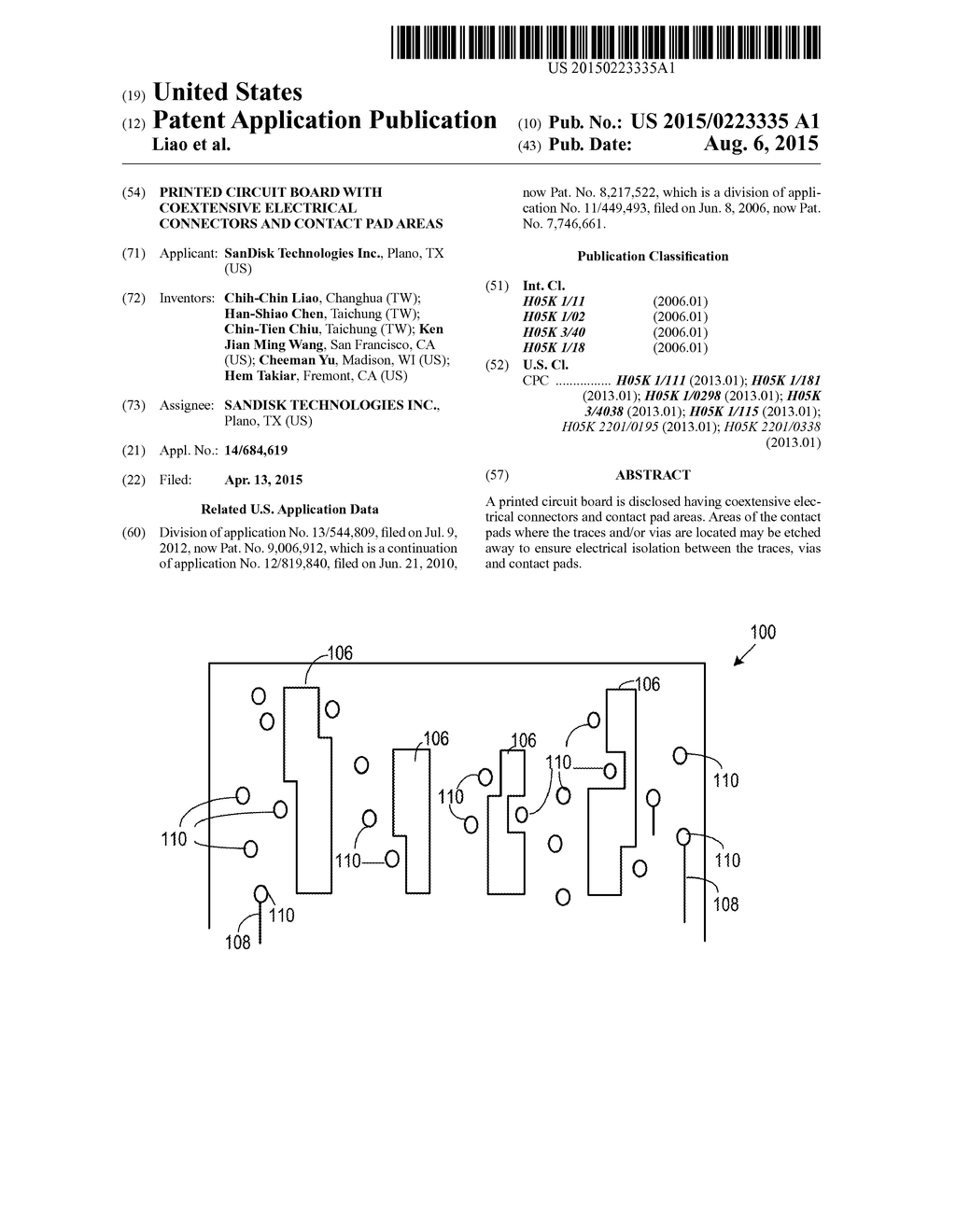 PRINTED CIRCUIT BOARD WITH COEXTENSIVE ELECTRICAL CONNECTORS AND CONTACT     PAD AREAS - diagram, schematic, and image 01