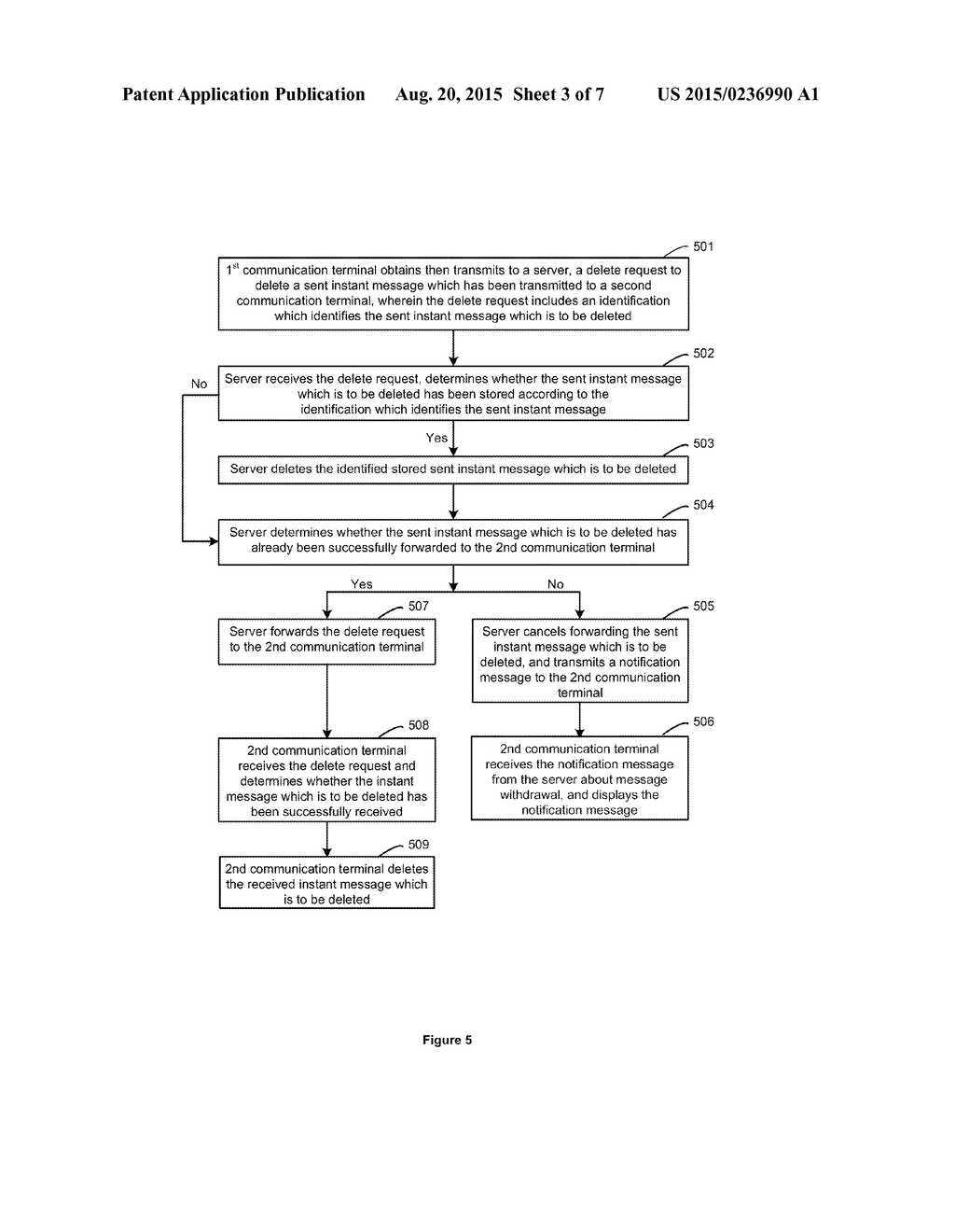 METHOD, SYSTEM AND TERMINAL FOR DELETING A SENT MESSAGE IN INSTANT MESSAGE     COMMUNICATION - diagram, schematic, and image 04