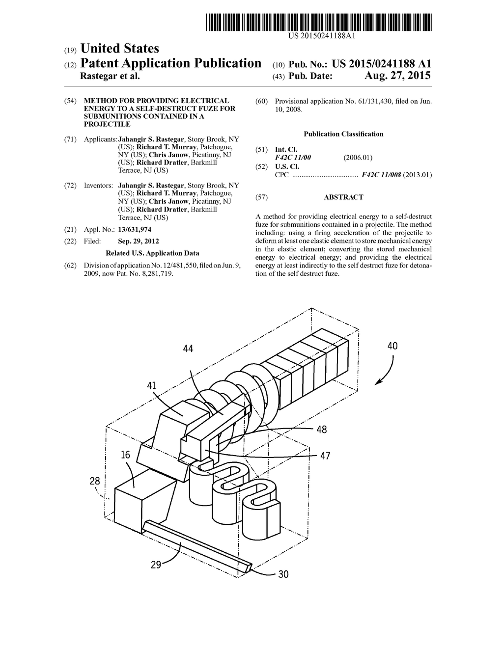 Method For Providing Electrical Energy To A Self-Destruct Fuze For     Submunitions Contained in a Projectile - diagram, schematic, and image 01