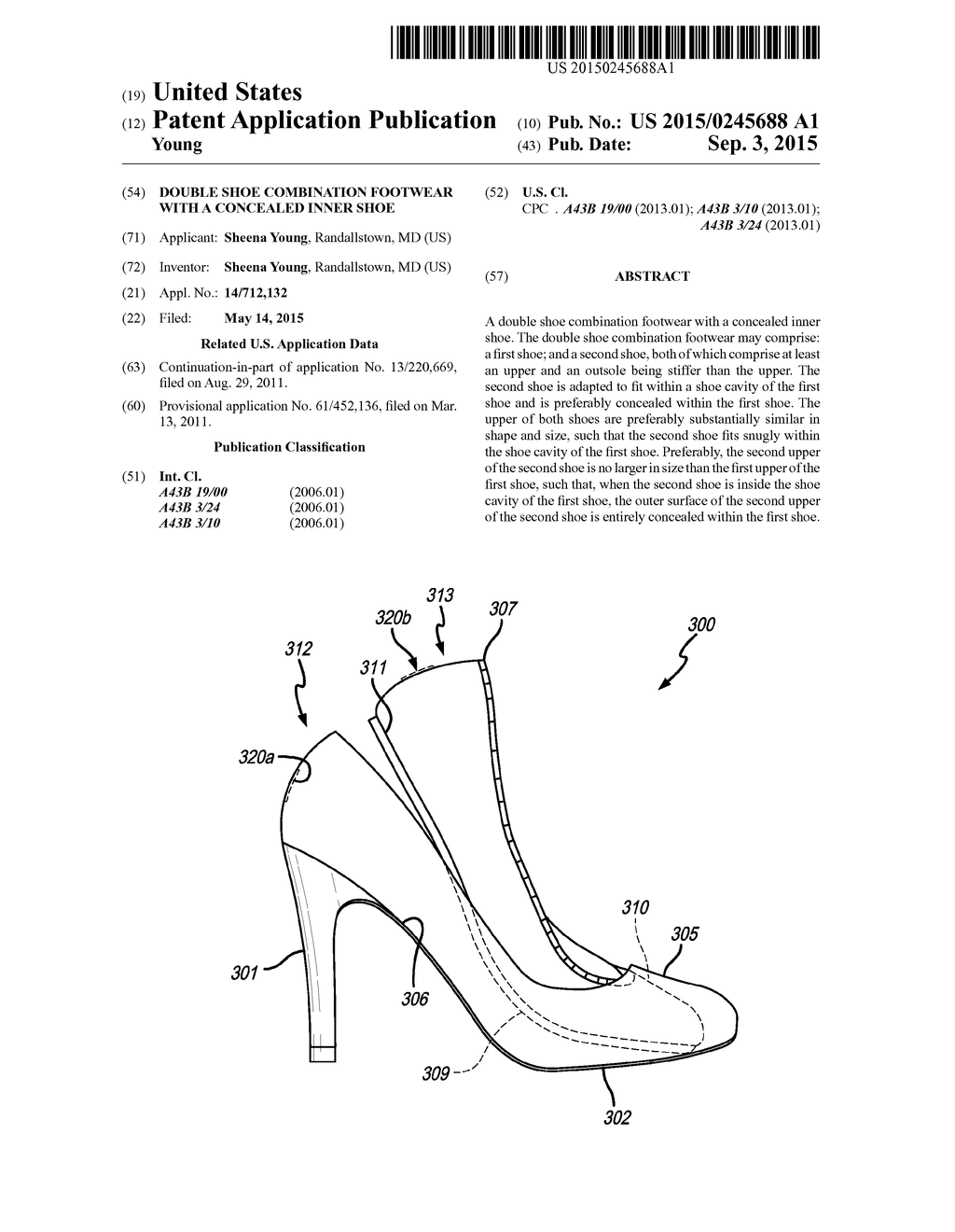 DOUBLE SHOE COMBINATION FOOTWEAR WITH A CONCEALED INNER SHOE - diagram, schematic, and image 01