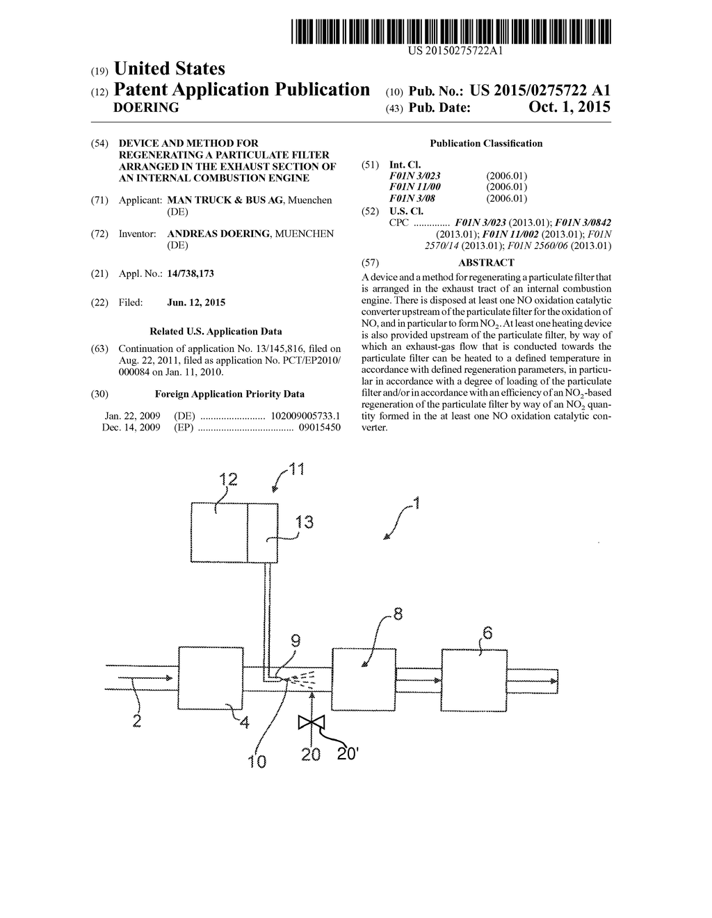 DEVICE AND METHOD FOR REGENERATING A PARTICULATE FILTER ARRANGED IN THE     EXHAUST SECTION OF AN INTERNAL COMBUSTION ENGINE - diagram, schematic, and image 01