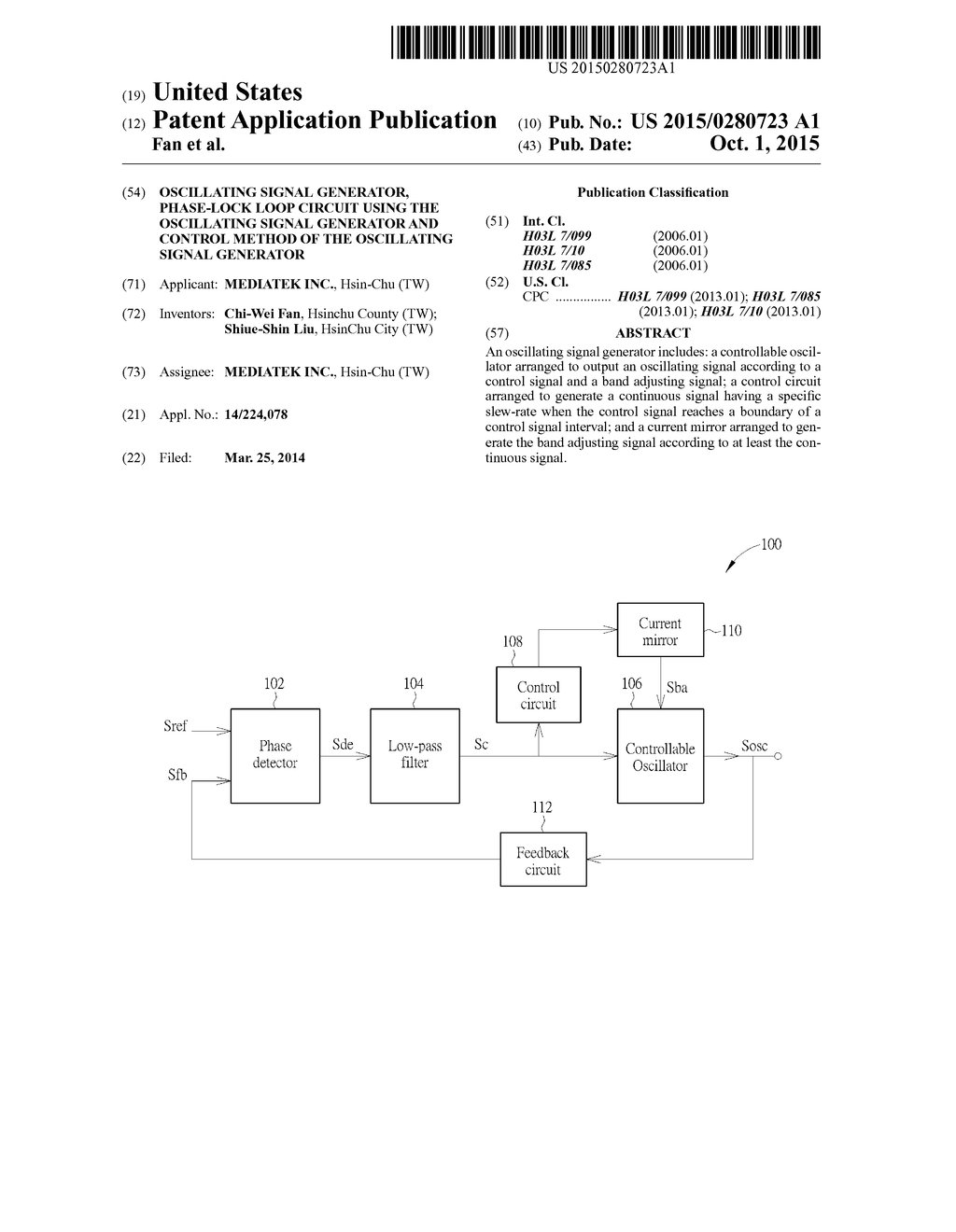 OSCILLATING SIGNAL GENERATOR, PHASE-LOCK LOOP CIRCUIT USING THE     OSCILLATING SIGNAL GENERATOR AND CONTROL METHOD OF THE OSCILLATING SIGNAL     GENERATOR - diagram, schematic, and image 01