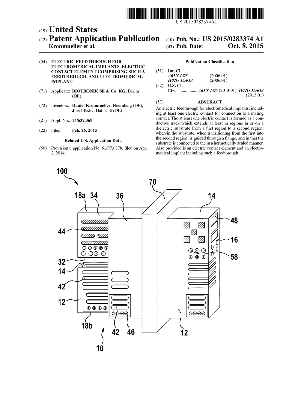 Electric Feedthrough For Electromedical Implants, Electric Contact Element     Comprising Such A Feedthrough, And Electromedical Implant - diagram, schematic, and image 01