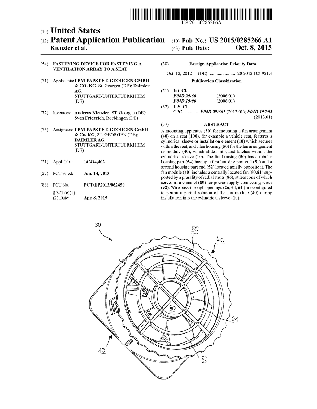 FASTENING DEVICE FOR FASTENING A VENTILATION ARRAY TO A SEAT - diagram, schematic, and image 01