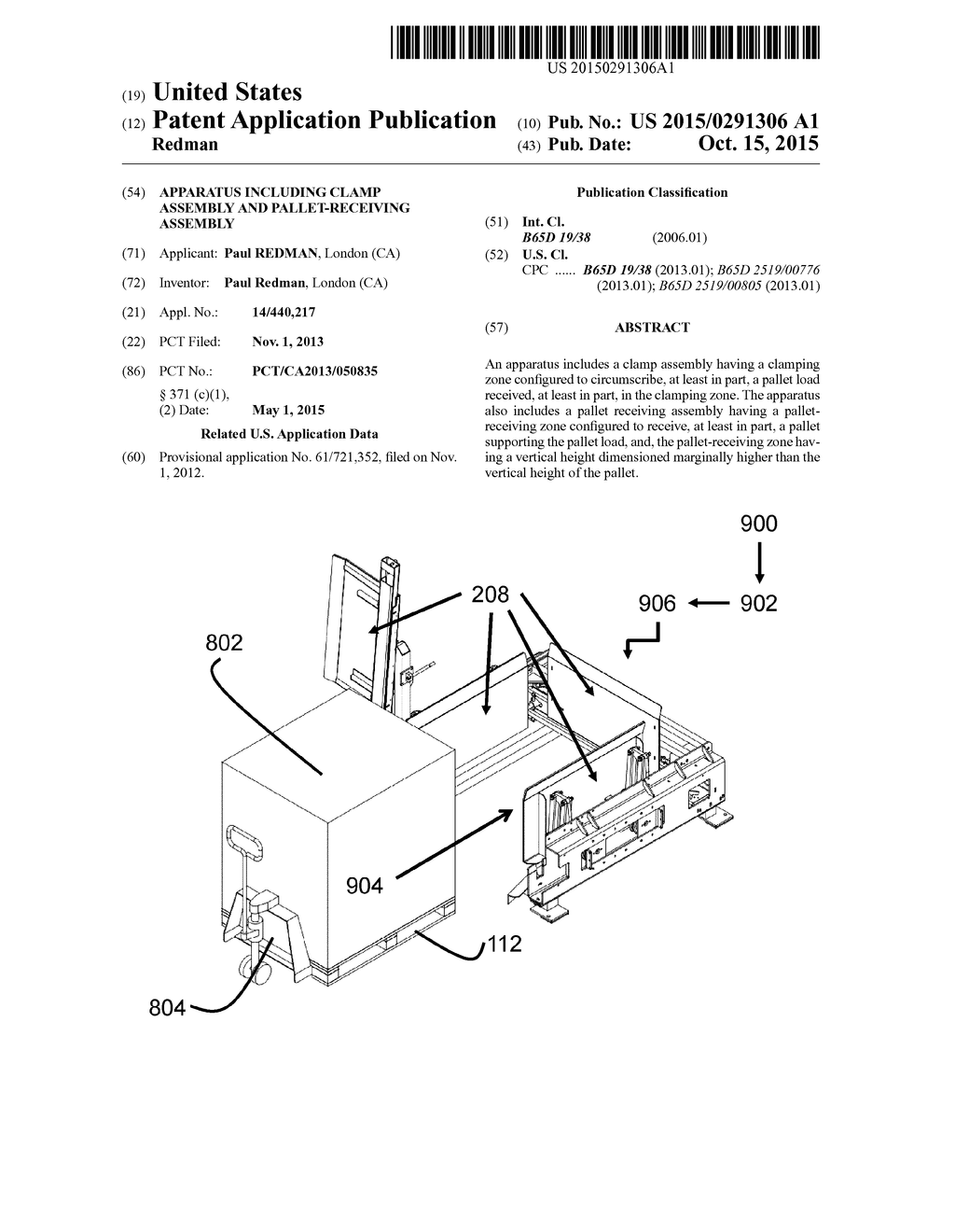 APPARATUS INCLUDING CLAMP ASSEMBLY AND PALLET-RECEIVING ASSEMBLY - diagram, schematic, and image 01