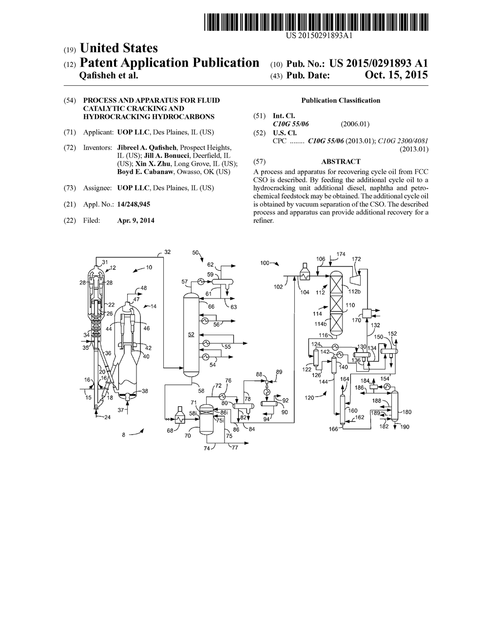 PROCESS AND APPARATUS FOR FLUID CATALYTIC CRACKING AND HYDROCRACKING     HYDROCARBONS - diagram, schematic, and image 01