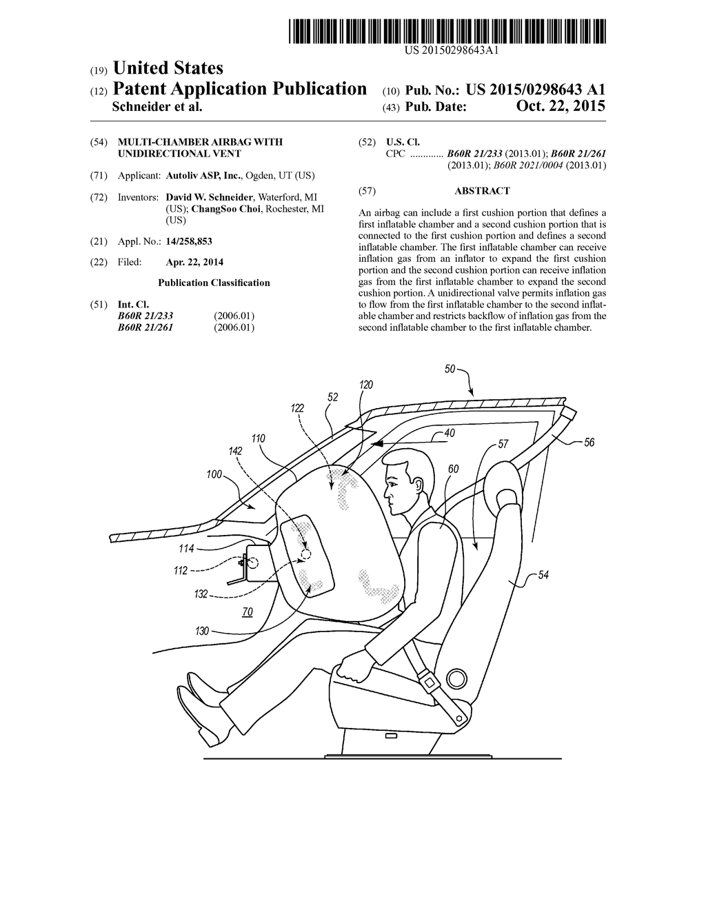 MULTI-CHAMBER AIRBAG WITH UNIDIRECTIONAL VENT - diagram, schematic, and image 01