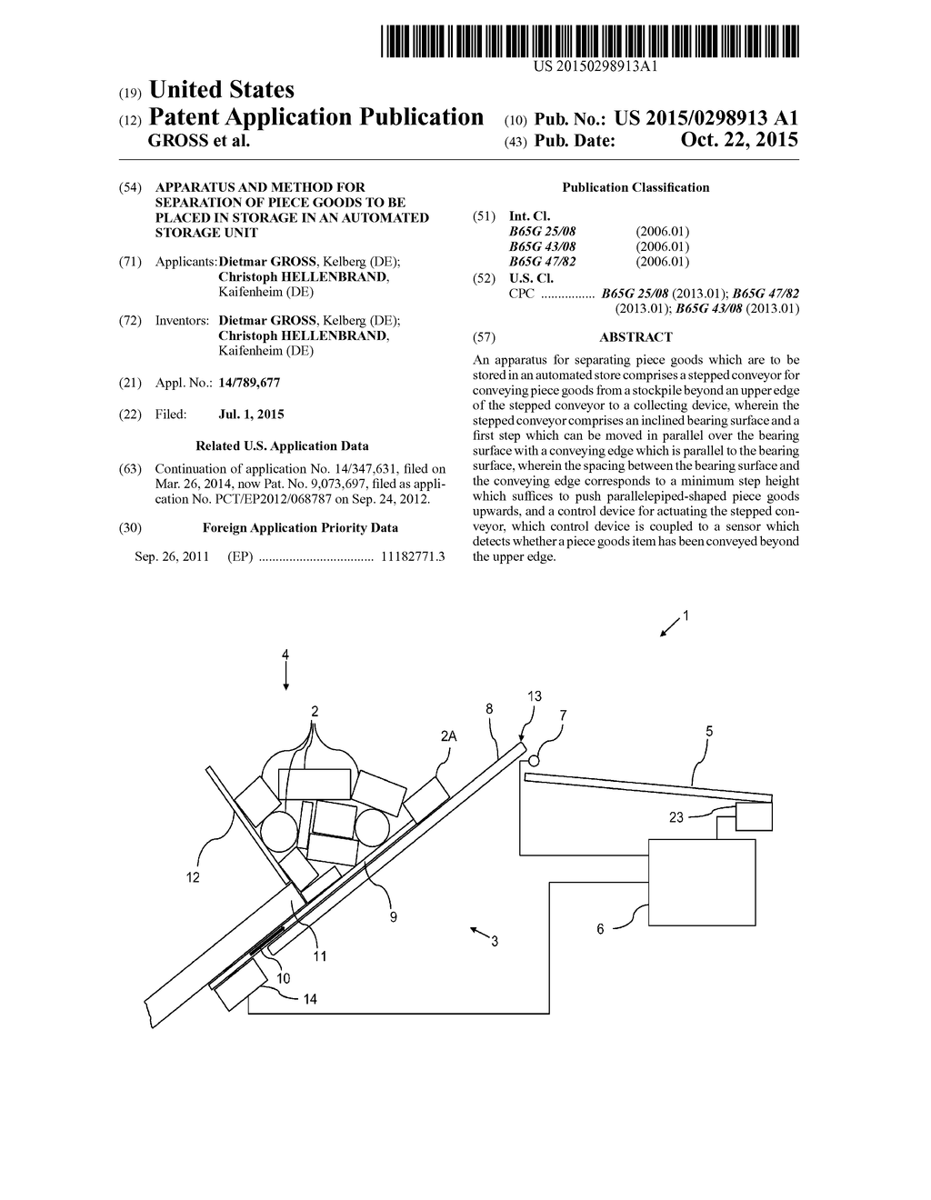 APPARATUS AND METHOD FOR SEPARATION OF PIECE GOODS TO BE PLACED IN STORAGE     IN AN AUTOMATED STORAGE UNIT - diagram, schematic, and image 01