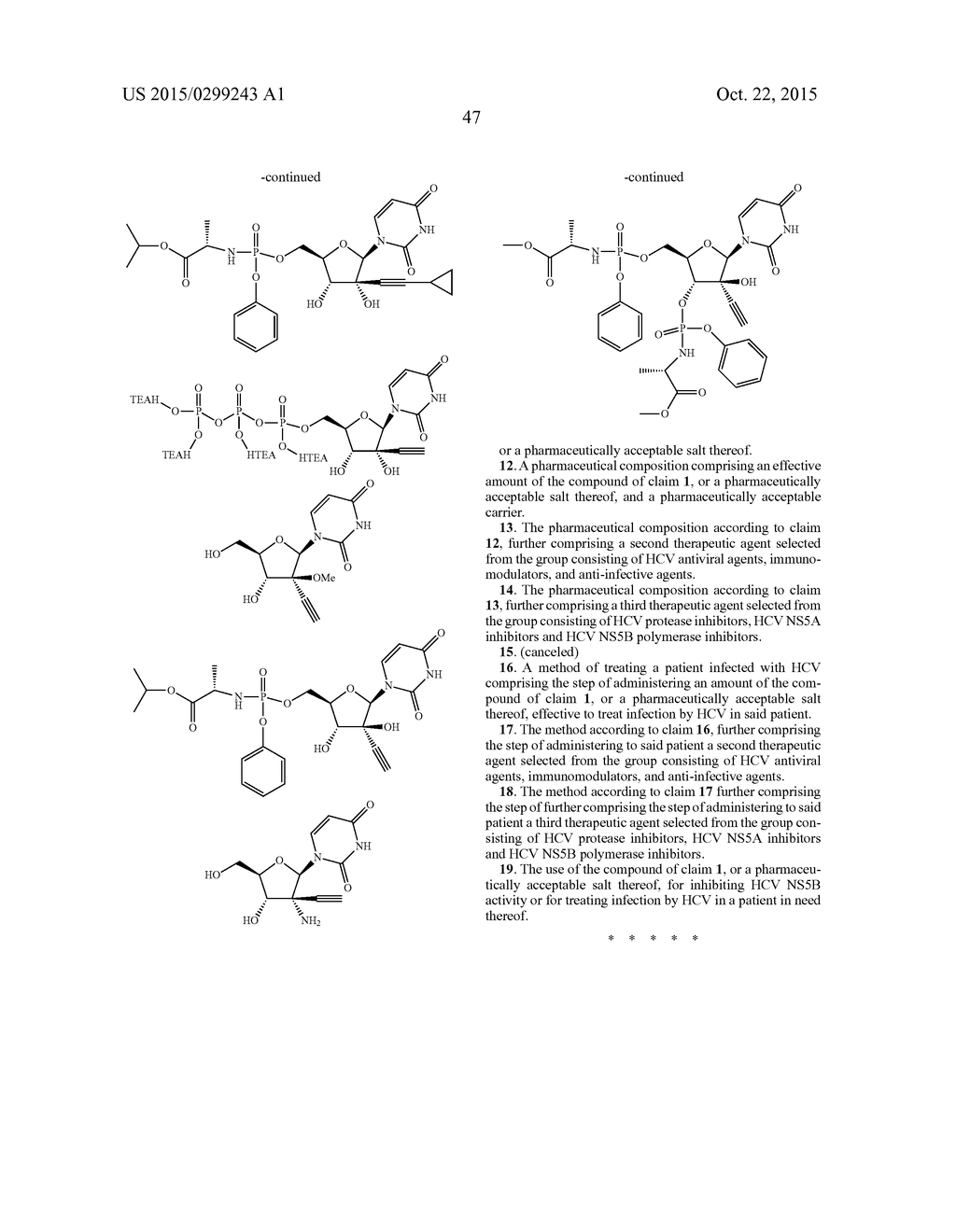 2'-ALKYNYL SUBSTITUTED NUCLEOSIDE DERIVATIVES AND METHODS OF USE THEREOF     FOR THE TREATMENT OF VIRAL DISEASES - diagram, schematic, and image 48