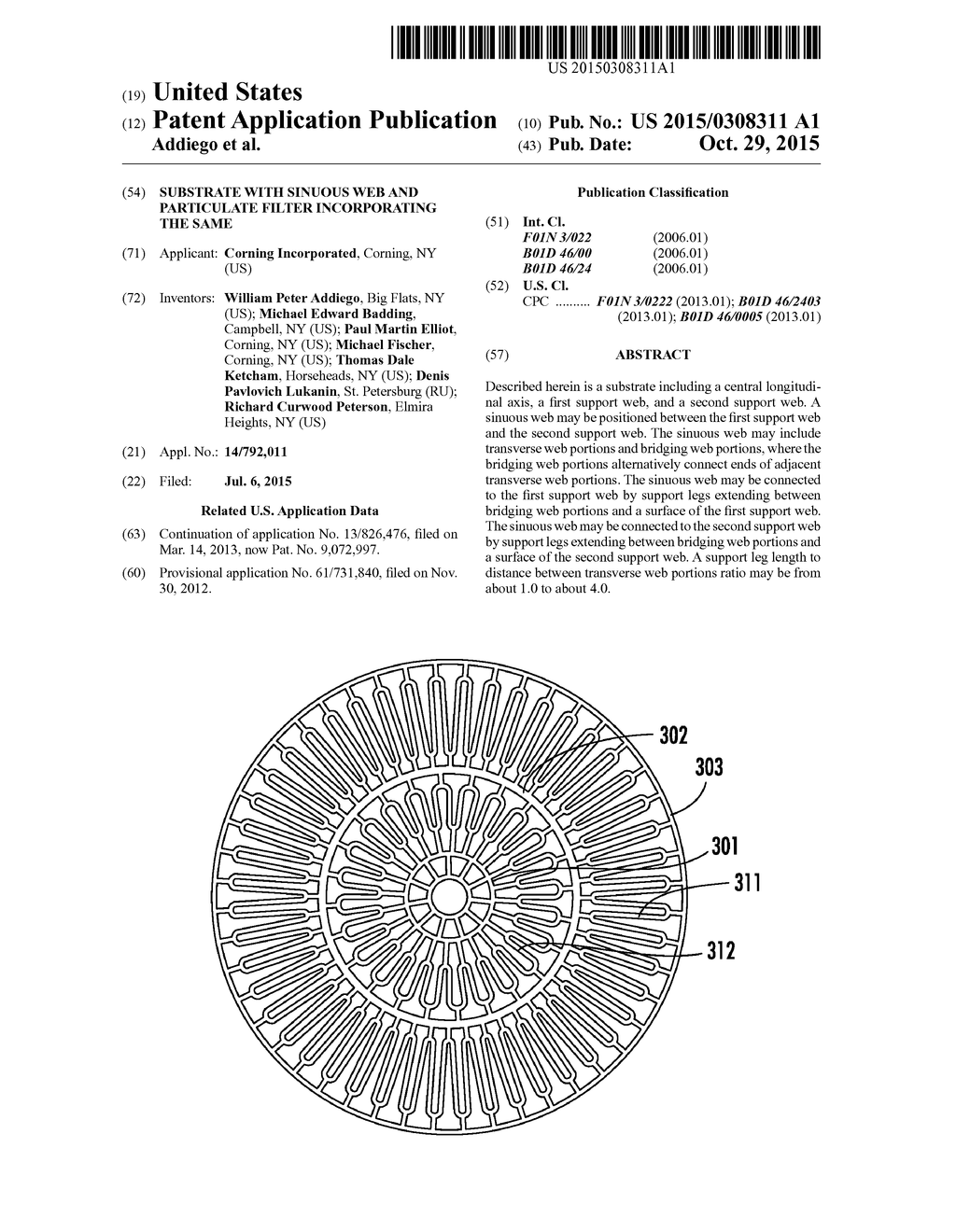 SUBSTRATE WITH SINUOUS WEB AND PARTICULATE FILTER INCORPORATING THE SAME - diagram, schematic, and image 01