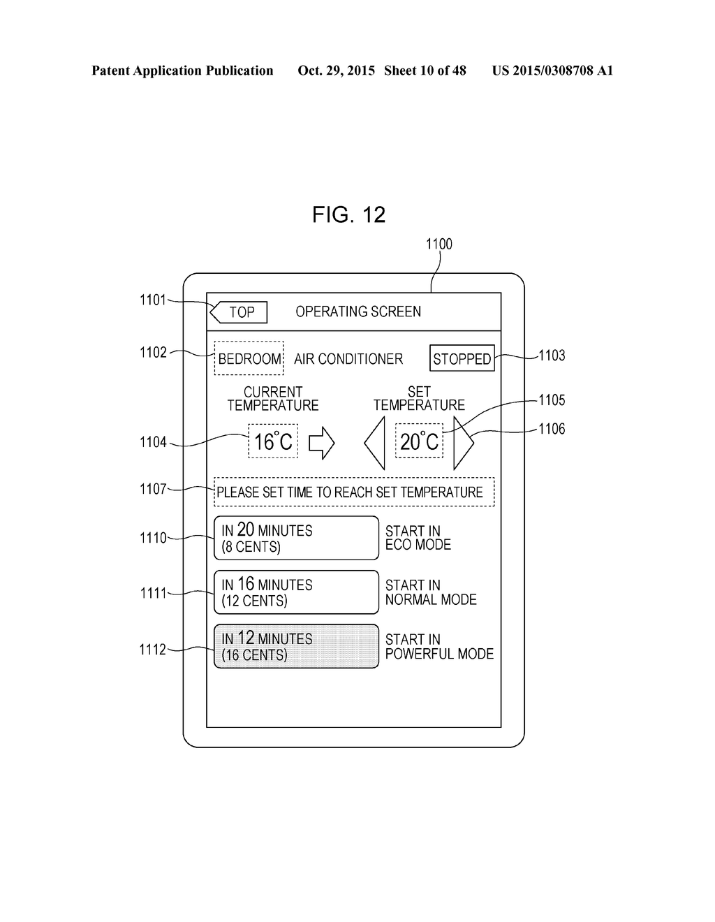 CONTROL METHOD OF TERMINAL DEVICE IN AIR CONDITIONING CONTROL SYSTEM WITH     SELECTABLE OPERATING MODE ACCORDING TO TIME AND CHARGES, AND     NON-TRANSITORY COMPUTER-READABLE RECORDING MEDIUM STORING A PROGRAM - diagram, schematic, and image 11