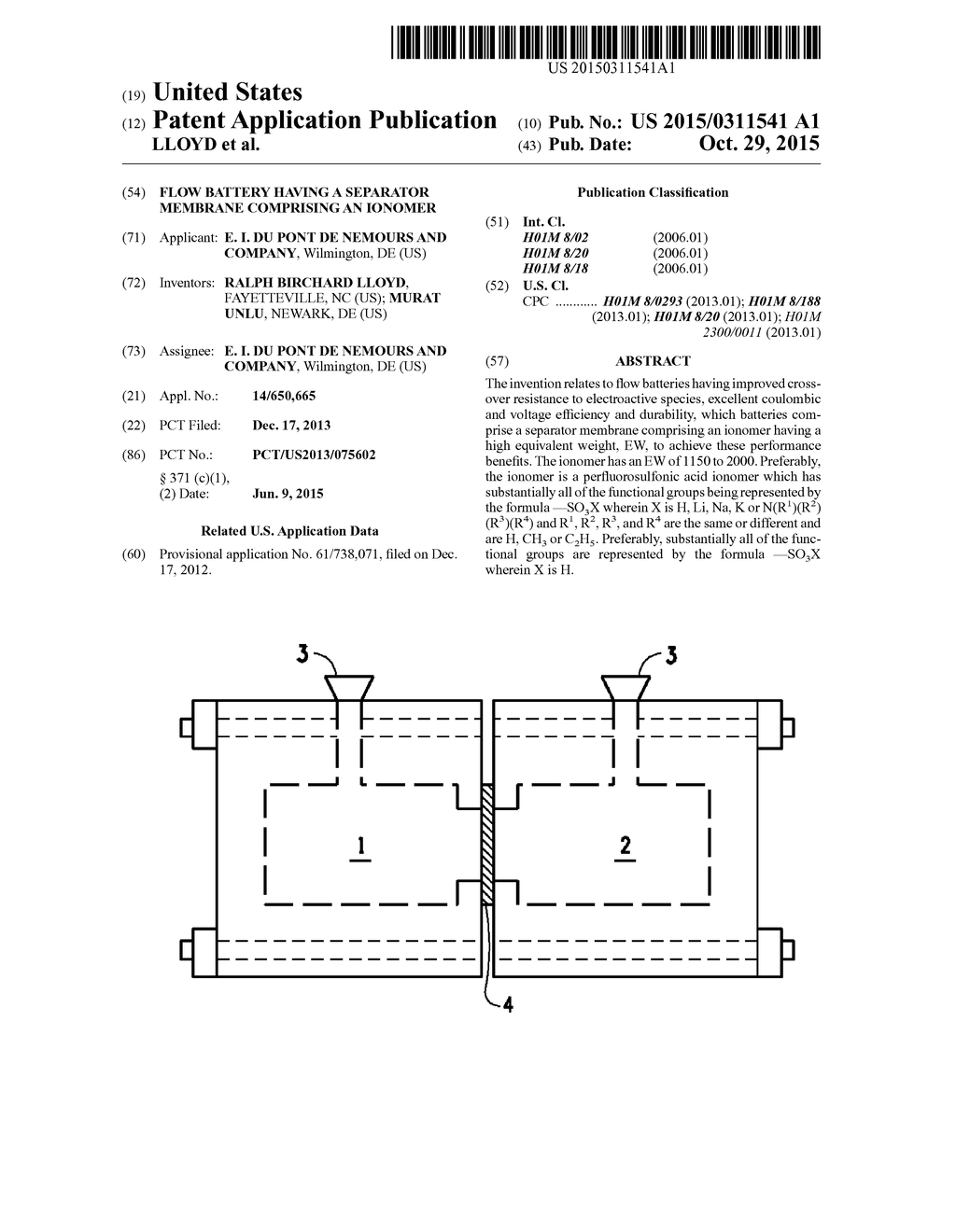 FLOW BATTERY HAVING A SEPARATOR MEMBRANE COMPRISING AN IONOMER - diagram, schematic, and image 01