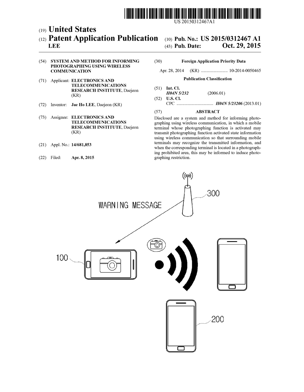 SYSTEM AND METHOD FOR INFORMING PHOTOGRAPHING USING WIRELESS COMMUNICATION - diagram, schematic, and image 01