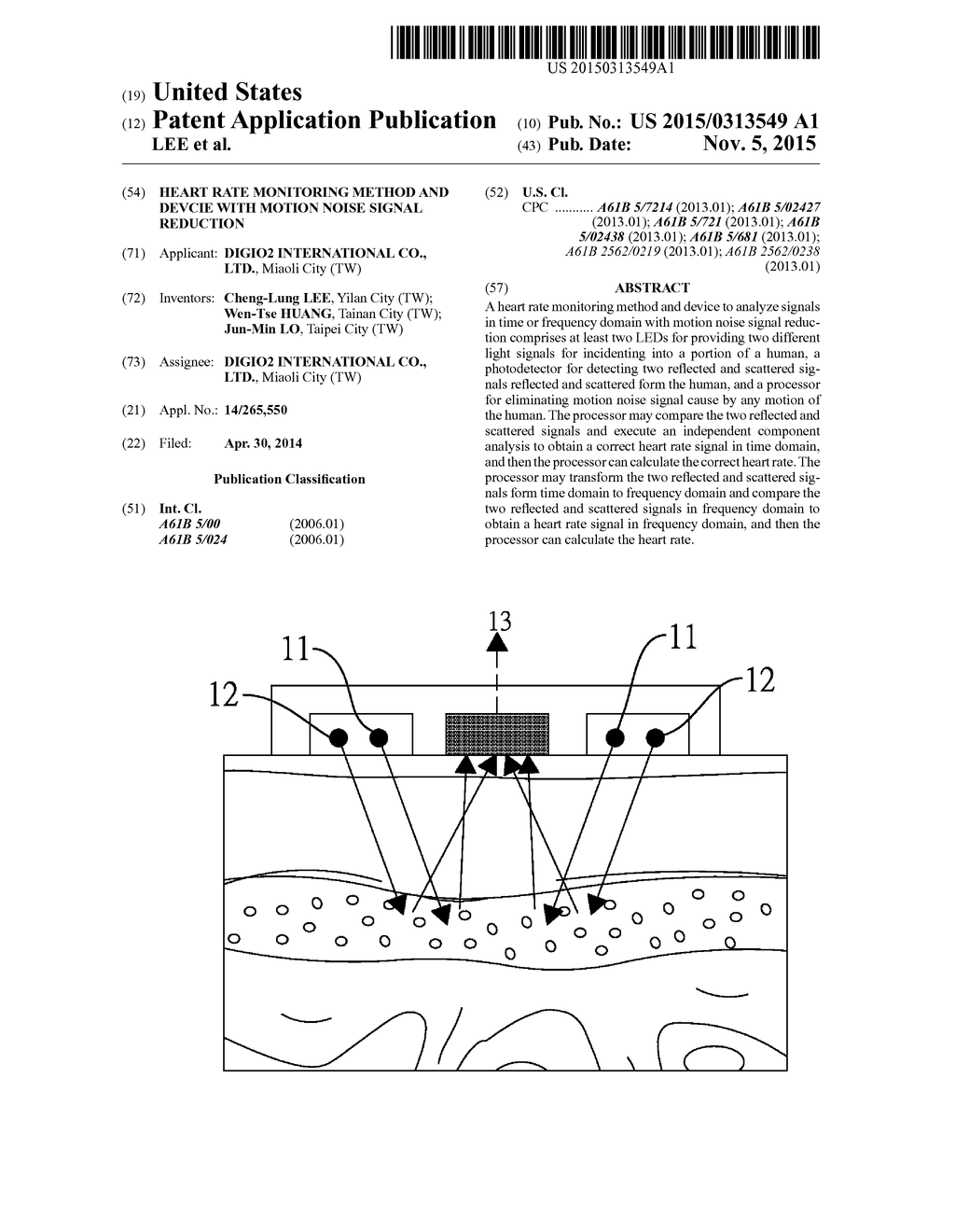 HEART RATE MONITORING METHOD AND DEVCIE WITH MOTION NOISE SIGNAL REDUCTION - diagram, schematic, and image 01