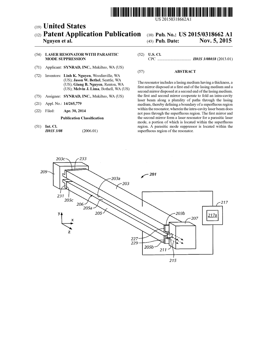 LASER RESONATOR WITH PARASITIC MODE SUPPRESSION - diagram, schematic, and image 01