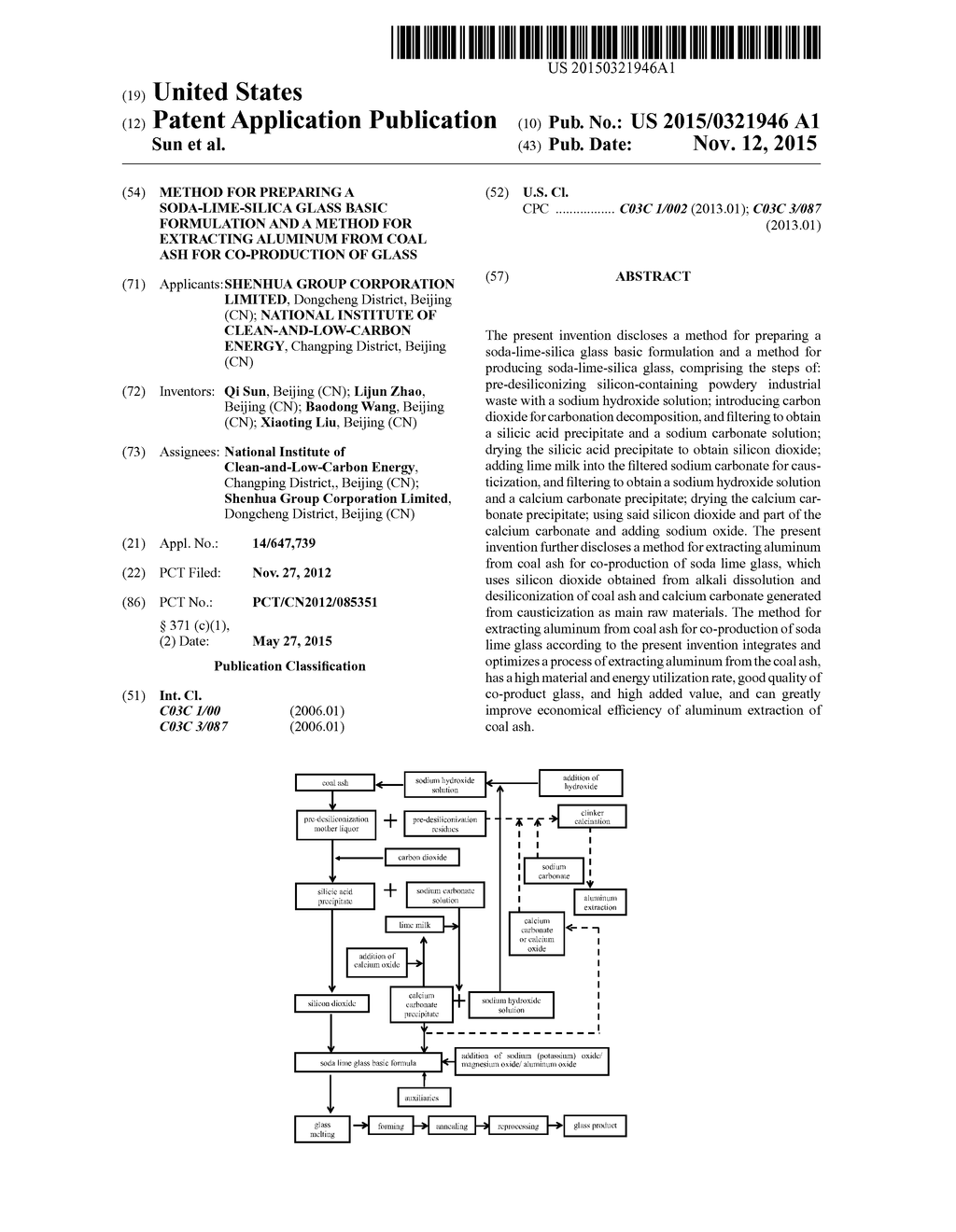 Method for Preparing a Soda-Lime-Silica Glass Basic Formulation and a     Method for Extracting Aluminum from Coal Ash for Co-Production of Glass - diagram, schematic, and image 01