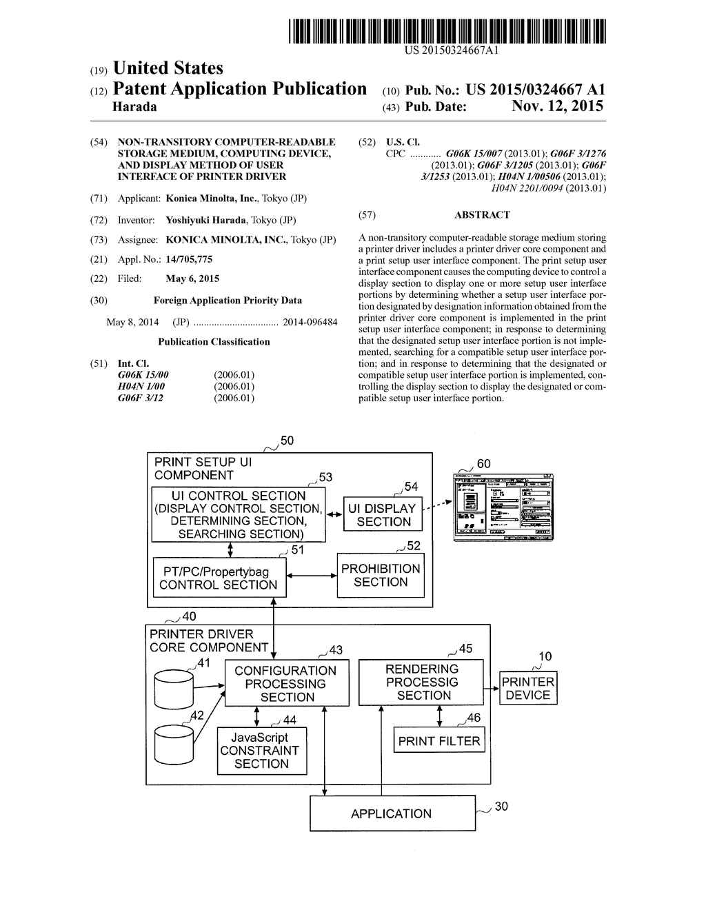 NON-TRANSITORY COMPUTER-READABLE STORAGE MEDIUM, COMPUTING DEVICE, AND     DISPLAY METHOD OF USER INTERFACE OF PRINTER DRIVER - diagram, schematic, and image 01