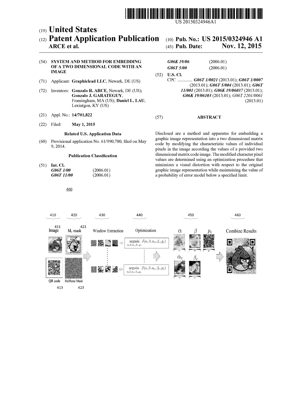 SYSTEM AND METHOD FOR EMBEDDING OF A TWO DIMENSIONAL CODE WITH AN IMAGE - diagram, schematic, and image 01